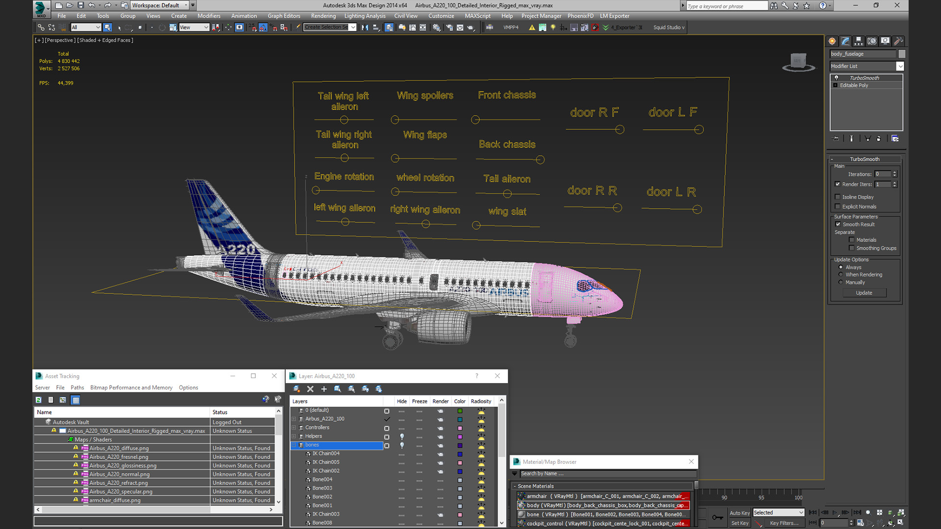 3D model Airbus A220 100 Detailed Interior Rigged