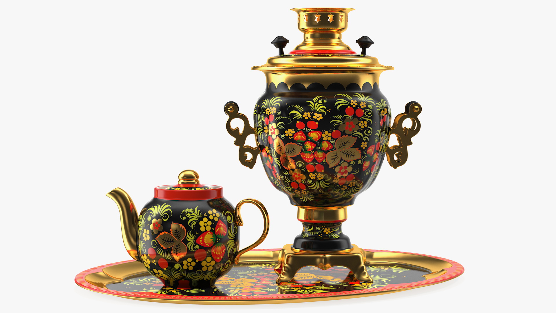 3D model Khokhloma Electric Samovar Set
