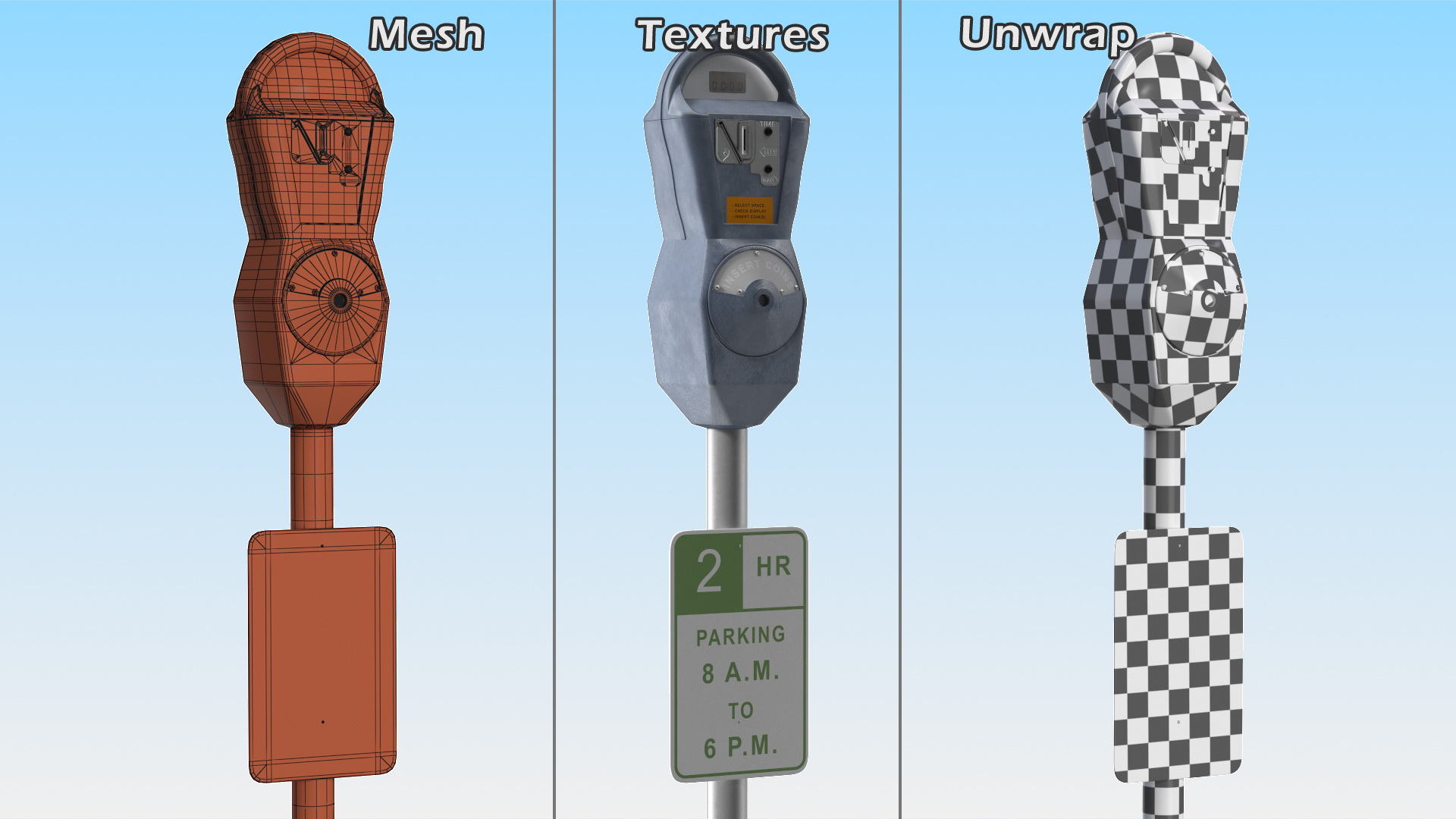 3D Digital Parking Meter with Sign