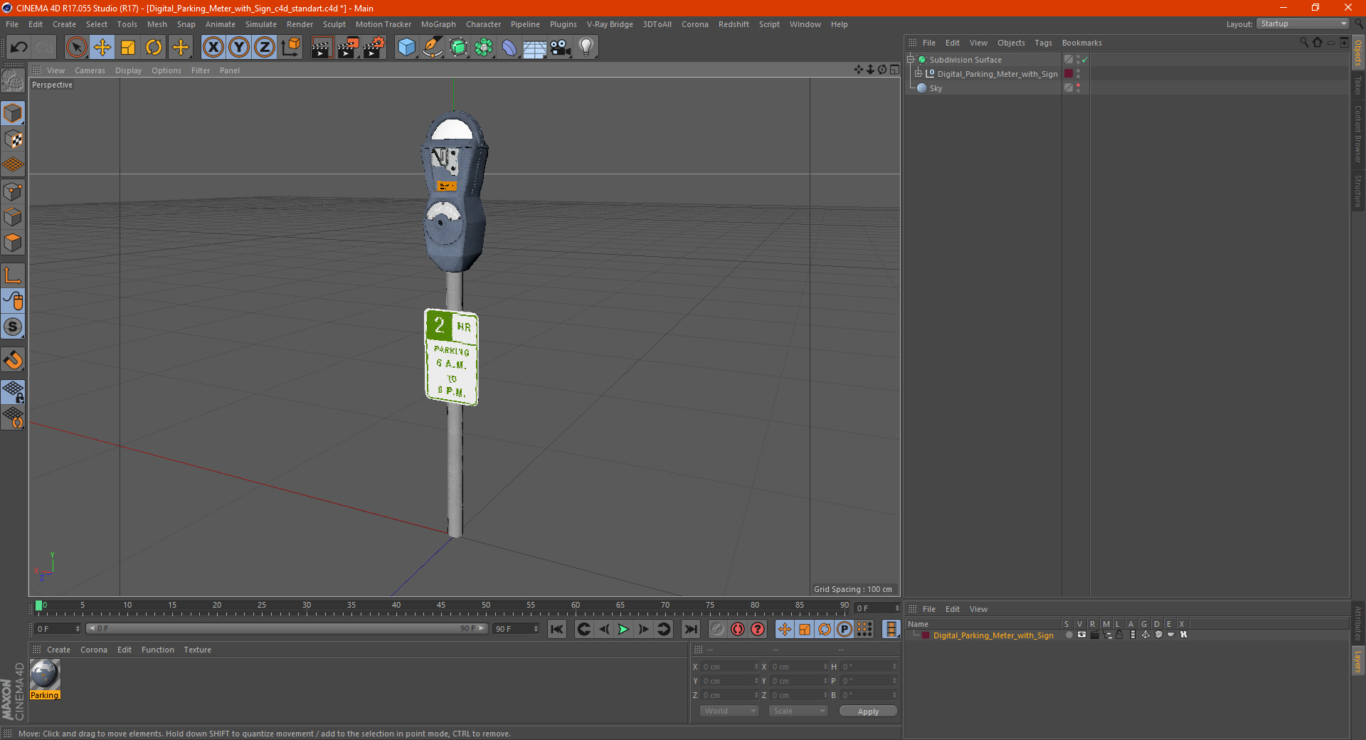 3D Digital Parking Meter with Sign