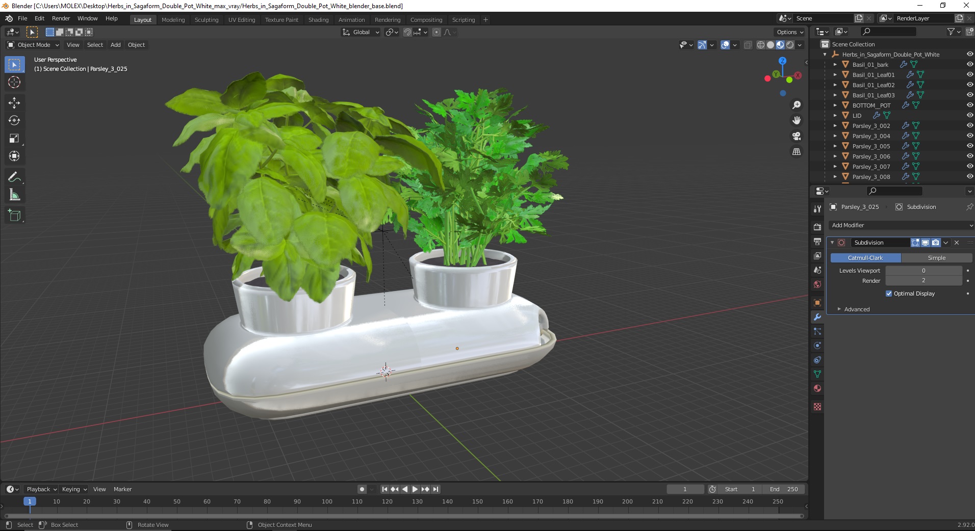 Herbs in Sagaform Double Pot White 3D model