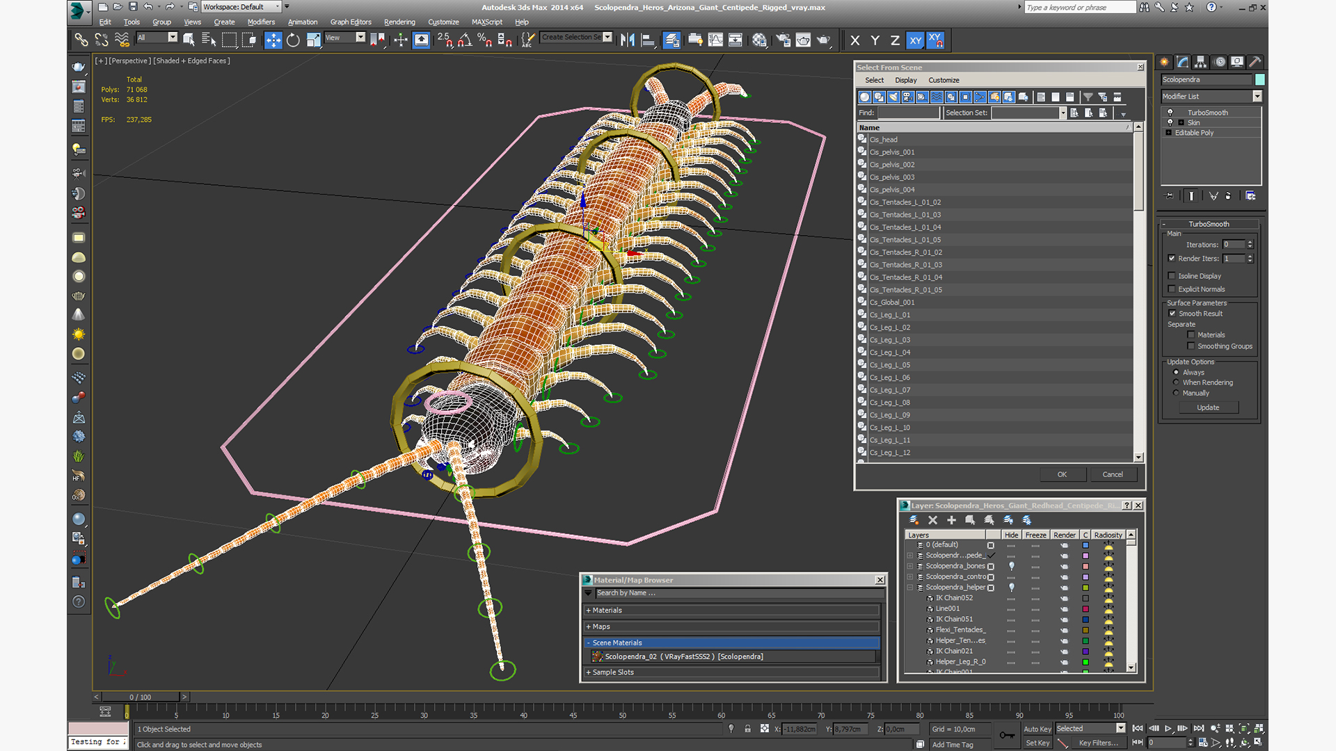 3D Scolopendra Heros Arizona Giant Centipede Rigged model