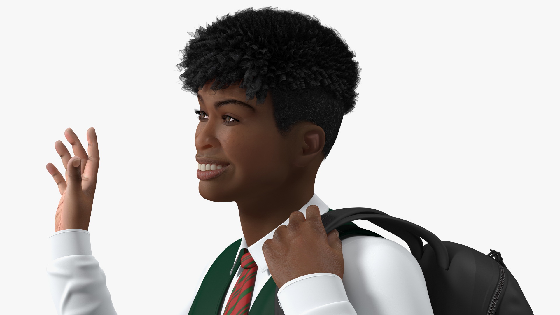 3D Black Teenager Light Skin School Uniform Walking model