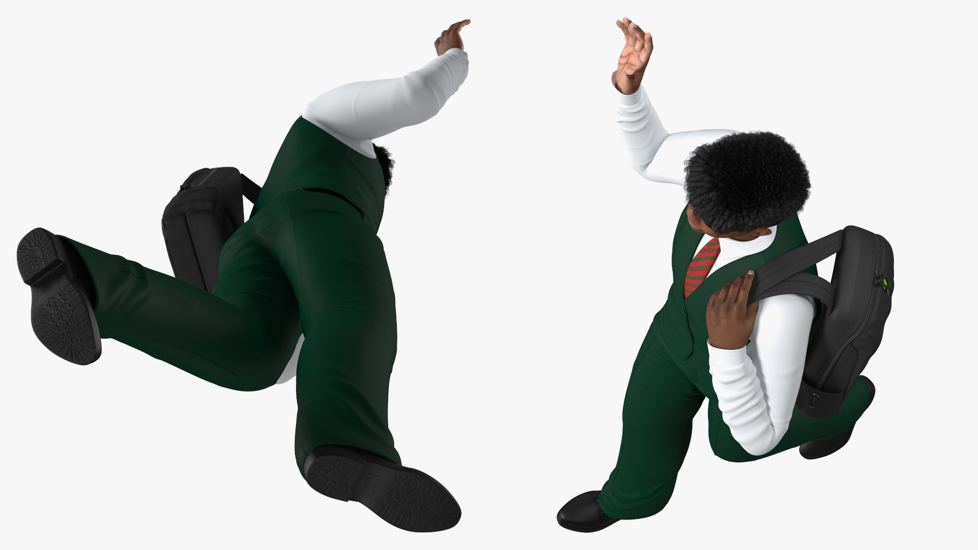 3D Black Teenager Light Skin School Uniform Walking model