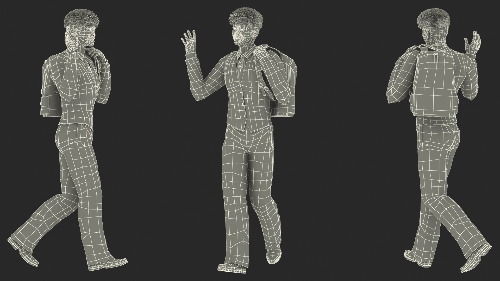 3D Black Teenager Light Skin School Uniform Walking model