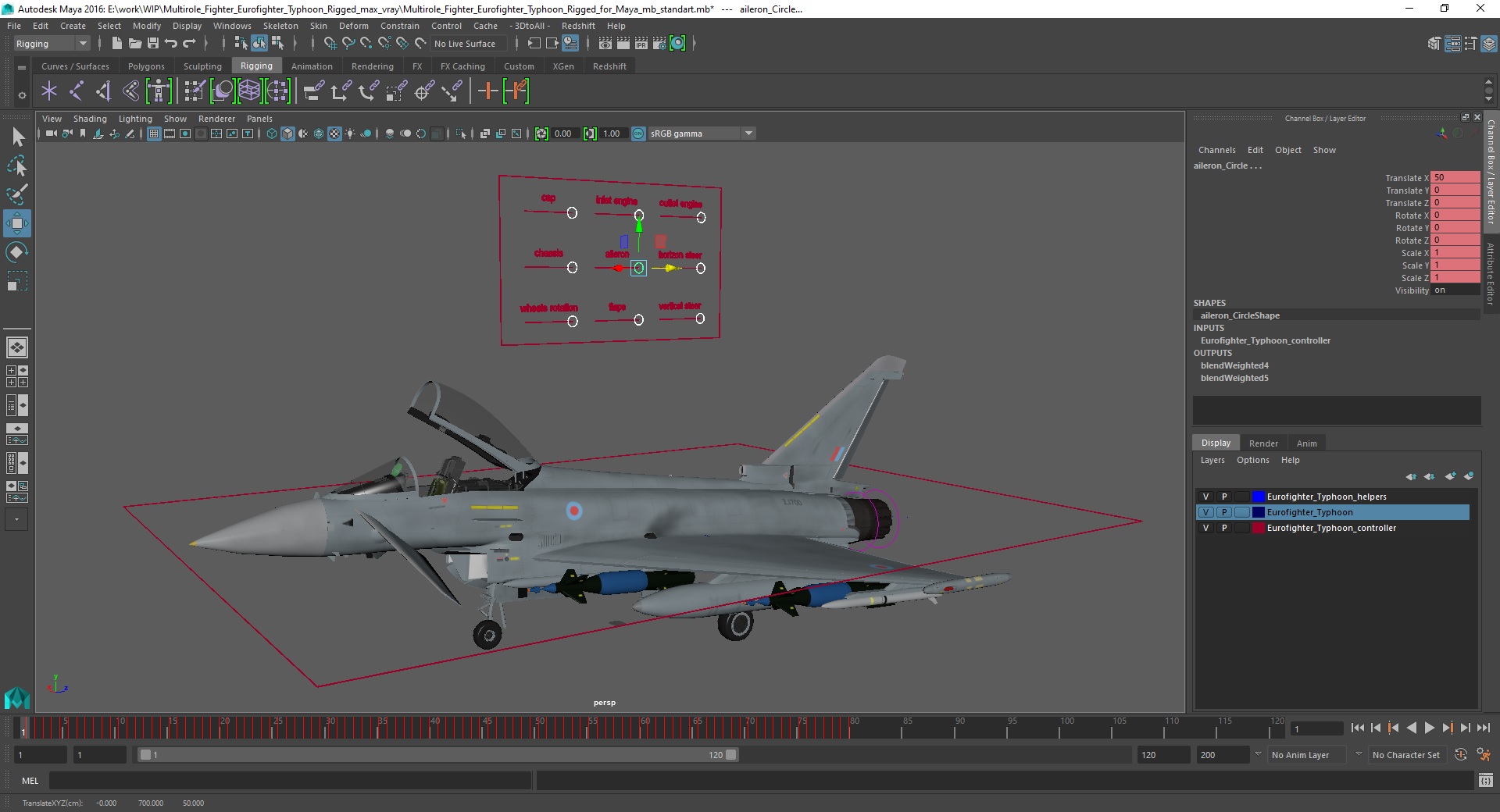3D Multirole Fighter Eurofighter Typhoon Rigged for Maya model