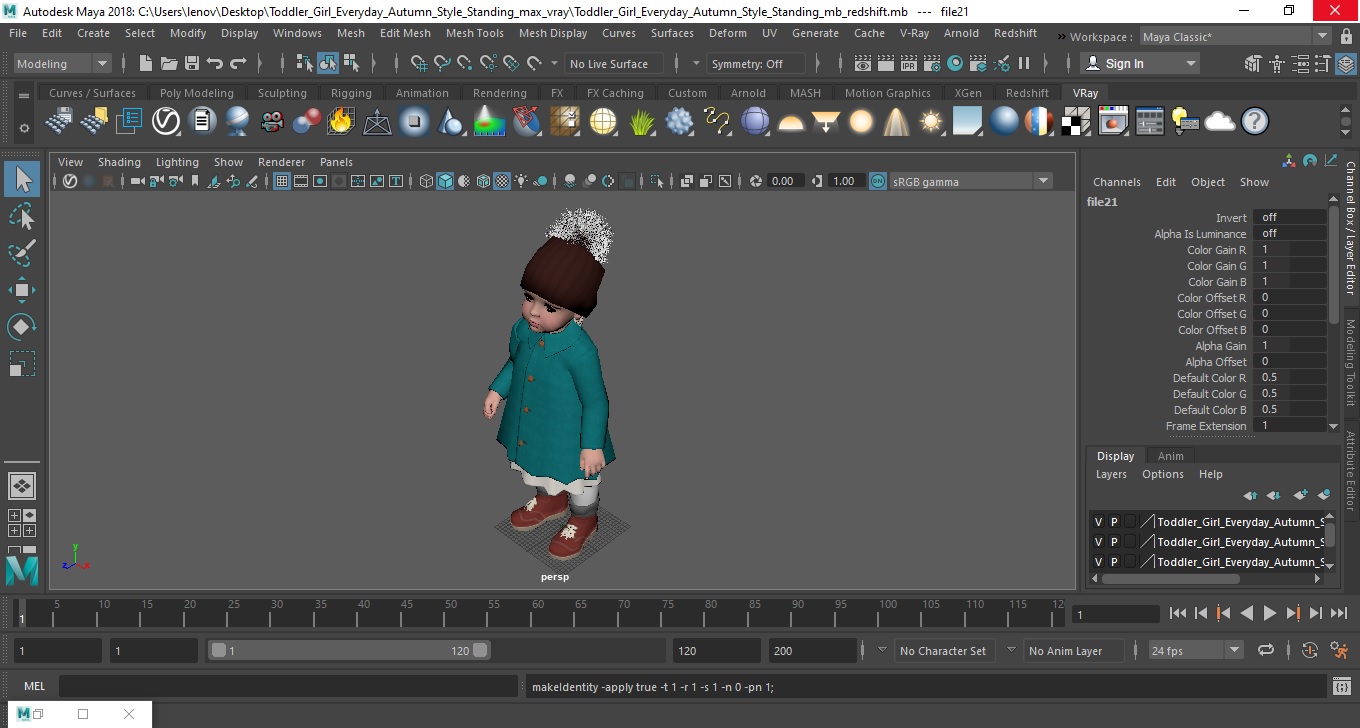 3D Toddler Girl Everyday Autumn Style Standing model