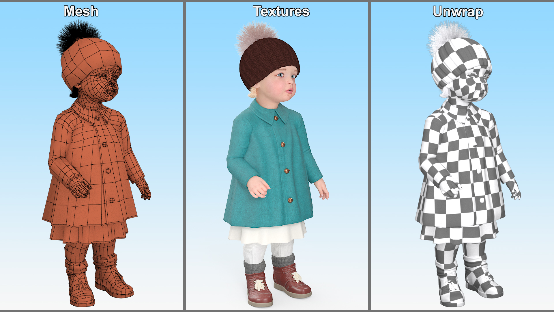 3D Toddler Girl Everyday Autumn Style Standing model