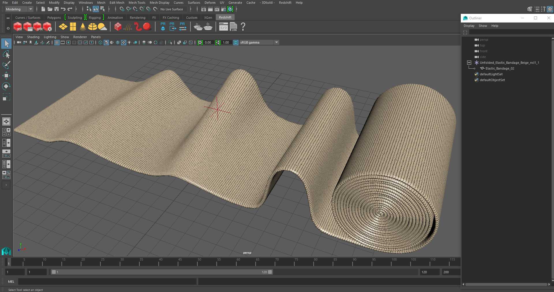 3D model Unfolded Elastic Bandage Beige