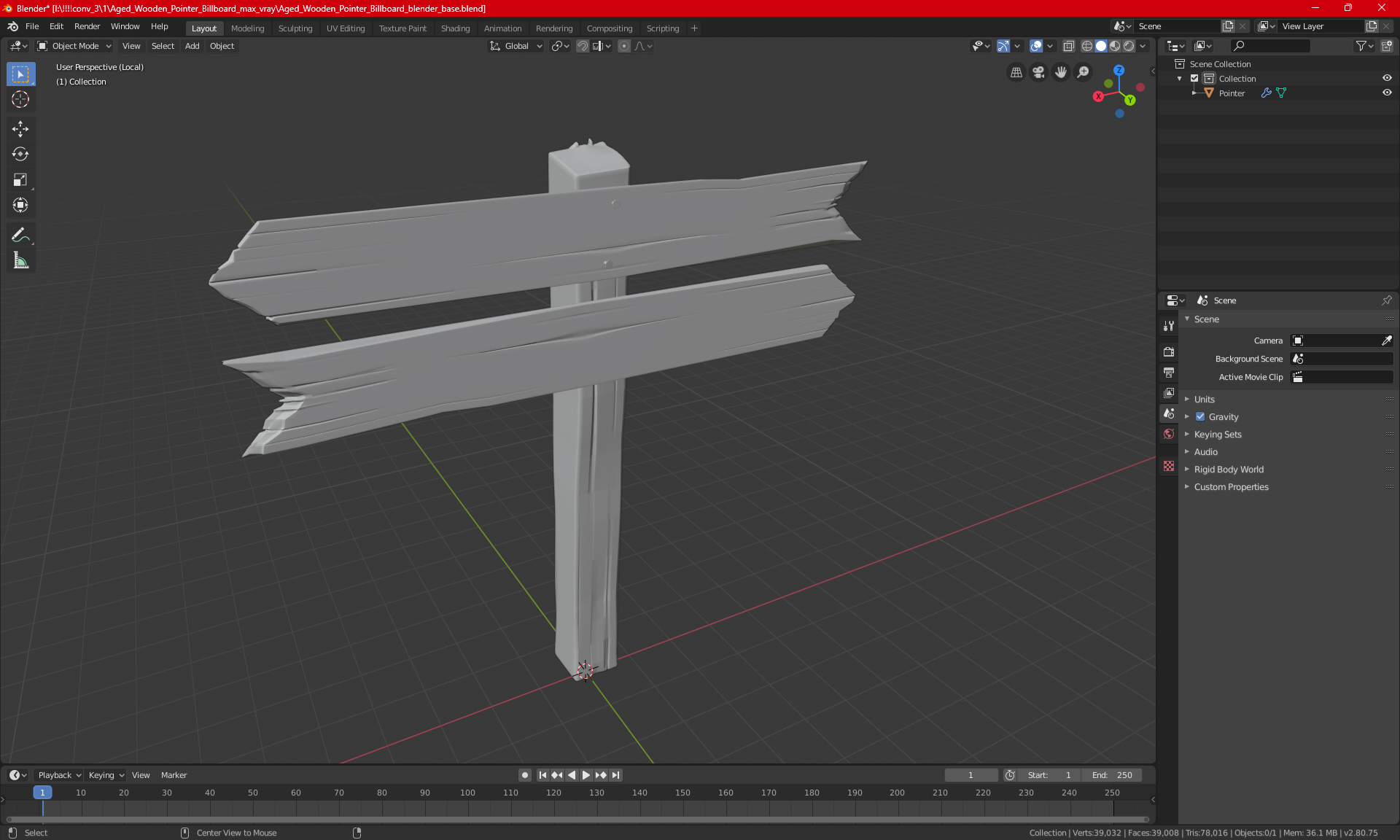 Aged Wooden Pointer Billboard 3D model