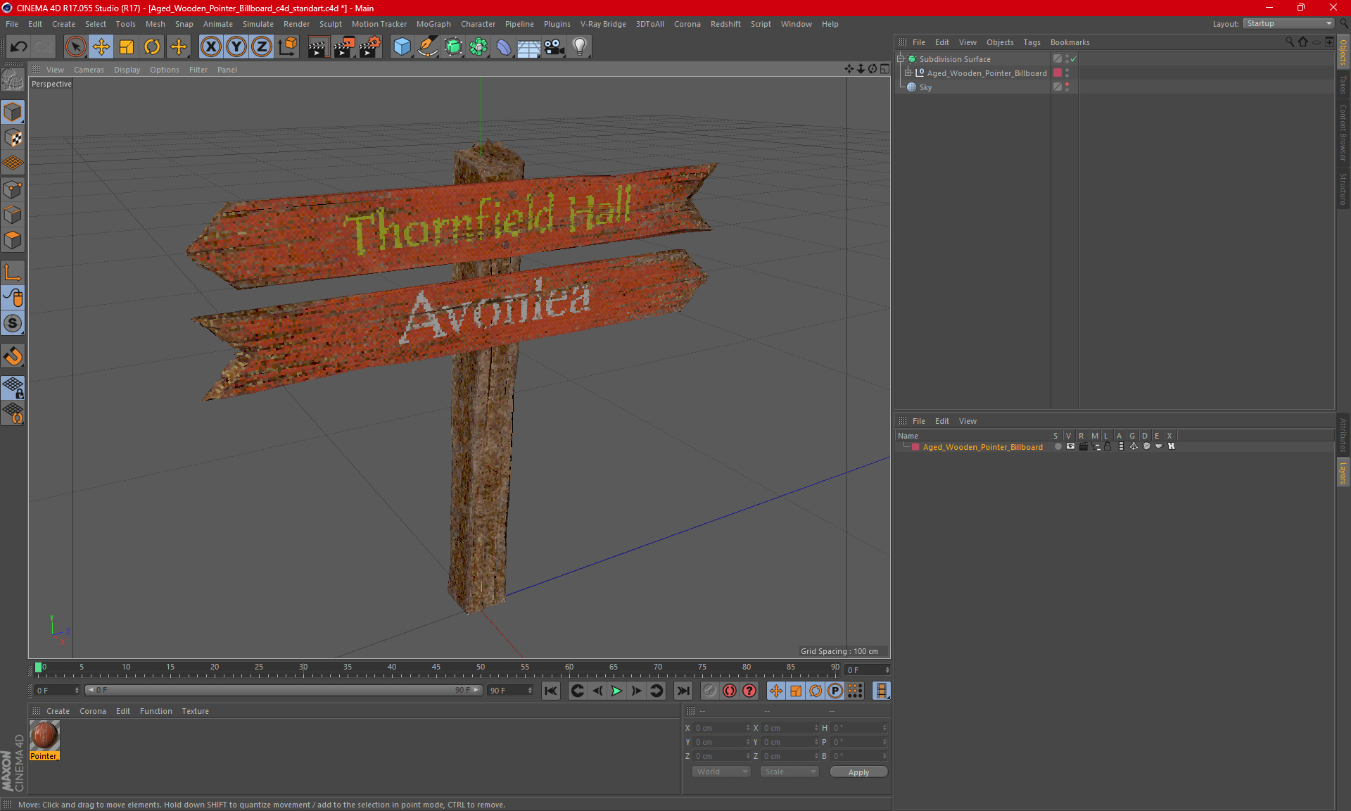 Aged Wooden Pointer Billboard 3D model