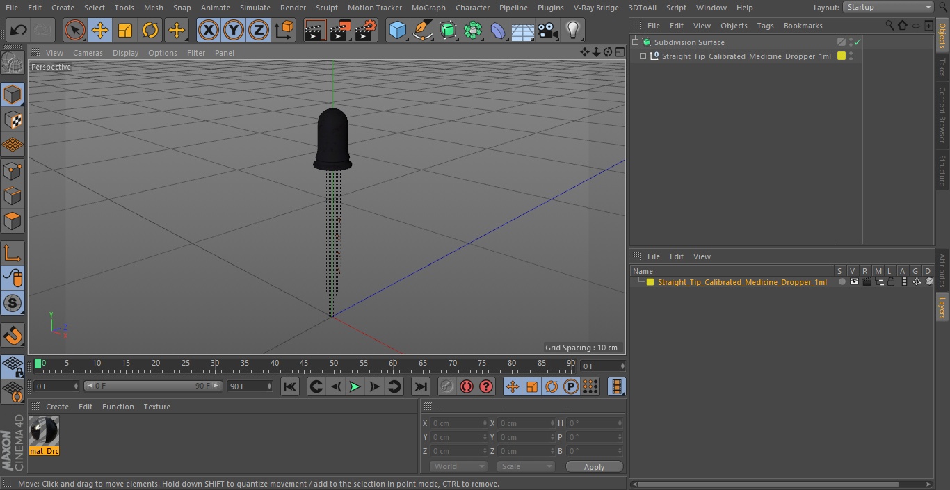 Straight Tip Calibrated Medicine Dropper 1ml 3D model