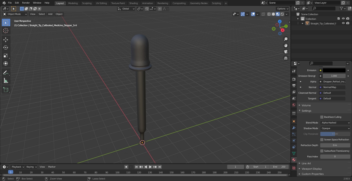 Straight Tip Calibrated Medicine Dropper 1ml 3D model