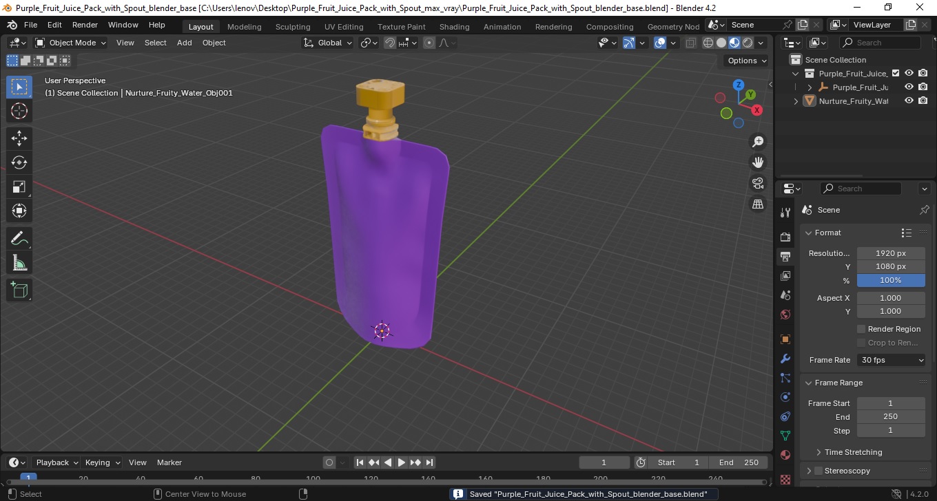 Purple Fruit Juice Pack with Spout 3D model
