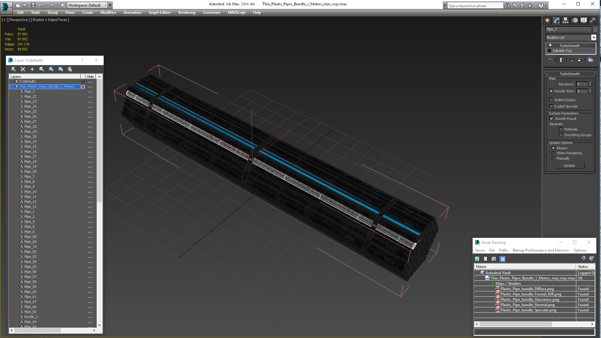 Thin Plastic Pipes Bundle 2 Meters 3D model