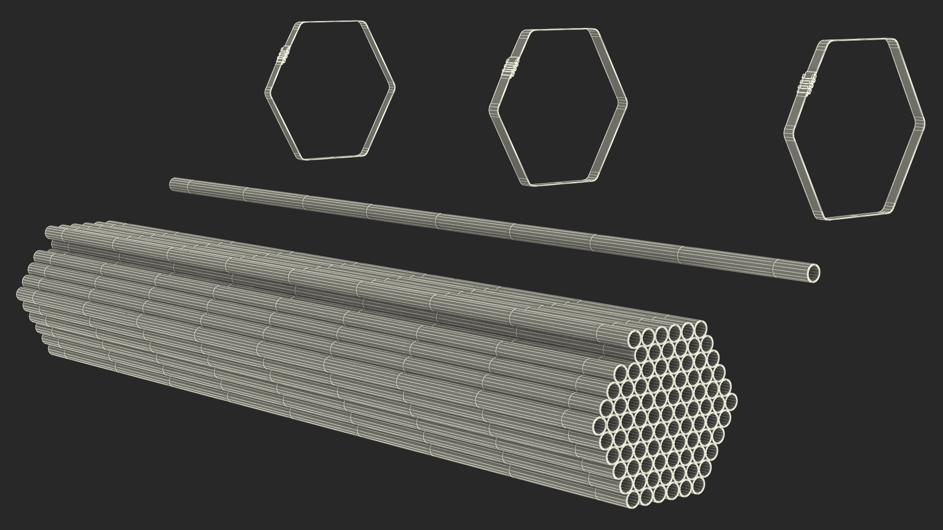 Thin Plastic Pipes Bundle 2 Meters 3D model