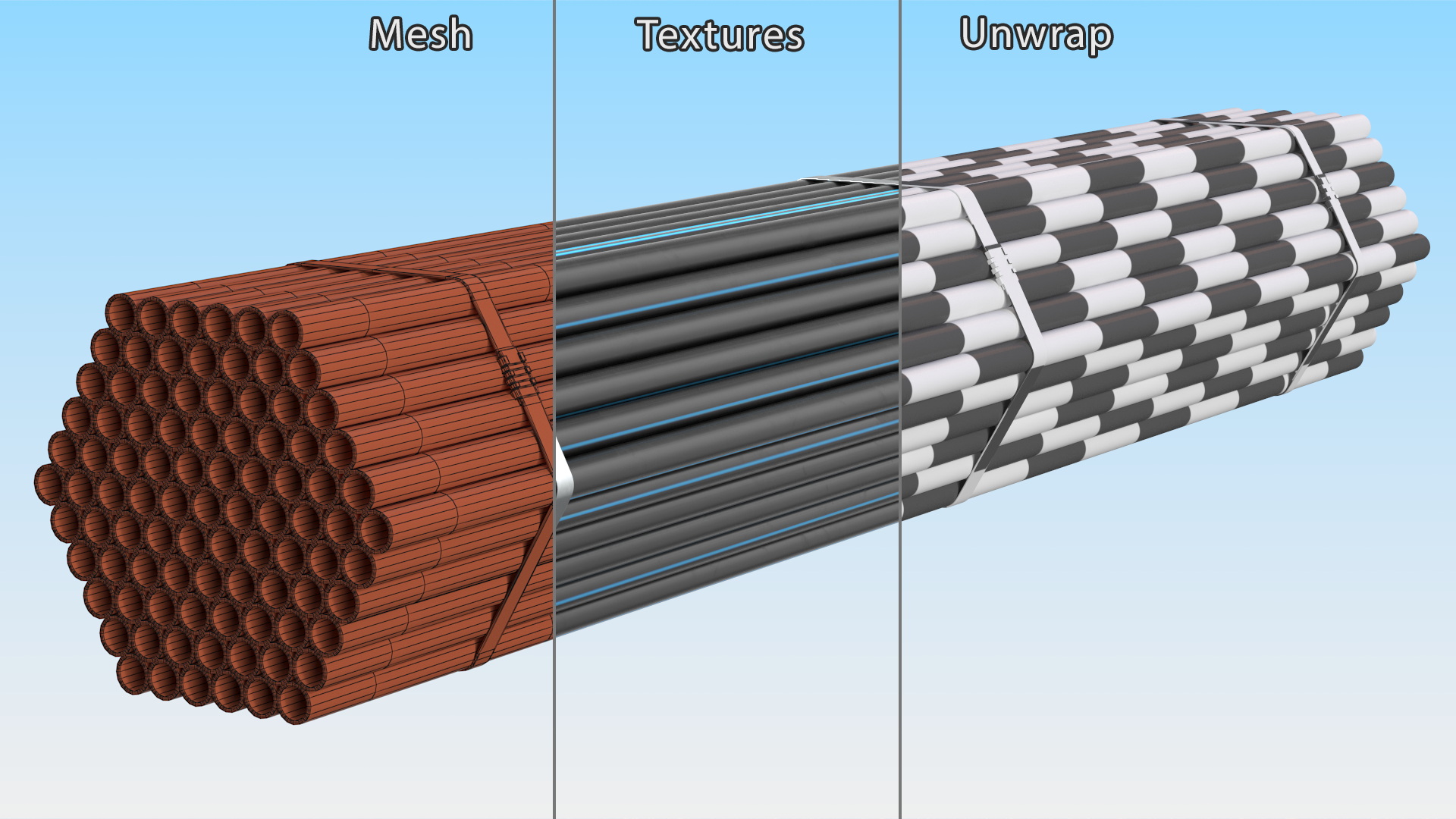 Thin Plastic Pipes Bundle 2 Meters 3D model