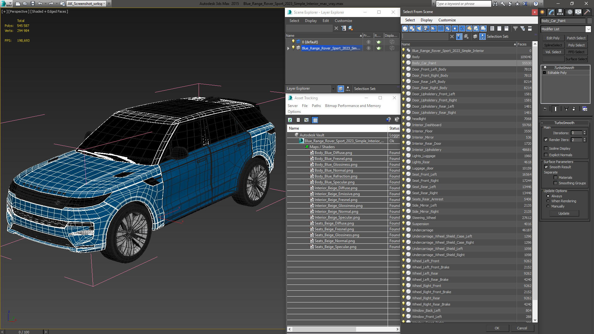3D Blue Range Rover Sport 2023 Simple Interior model