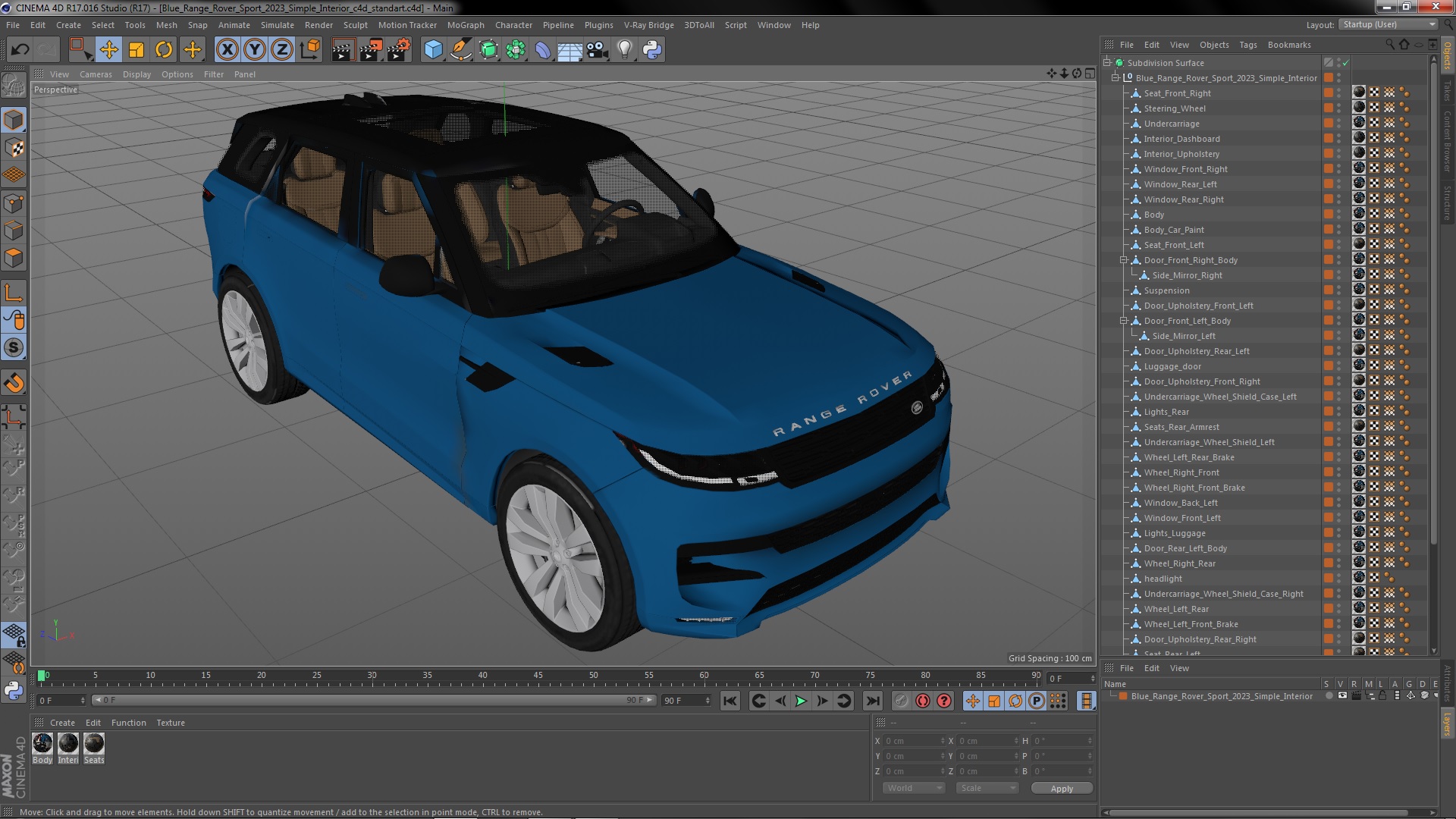 3D Blue Range Rover Sport 2023 Simple Interior model