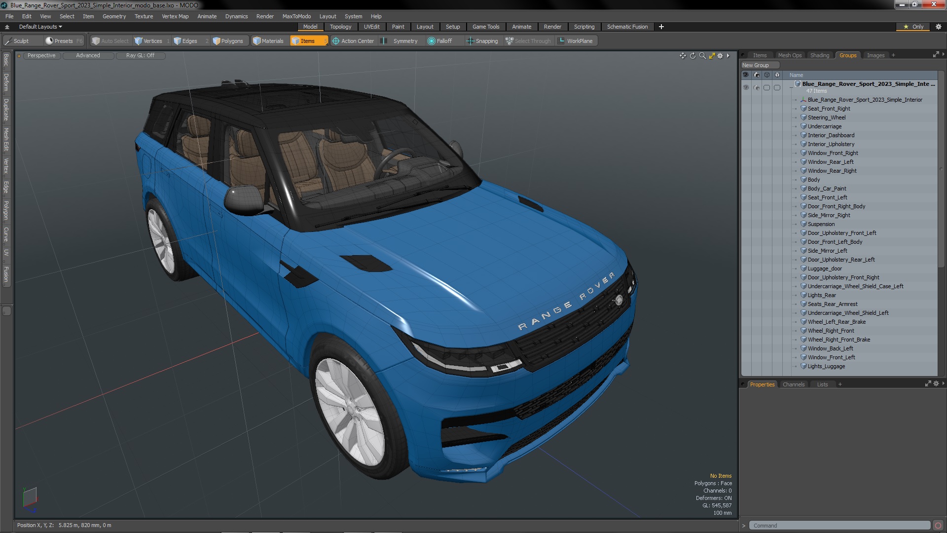 3D Blue Range Rover Sport 2023 Simple Interior model