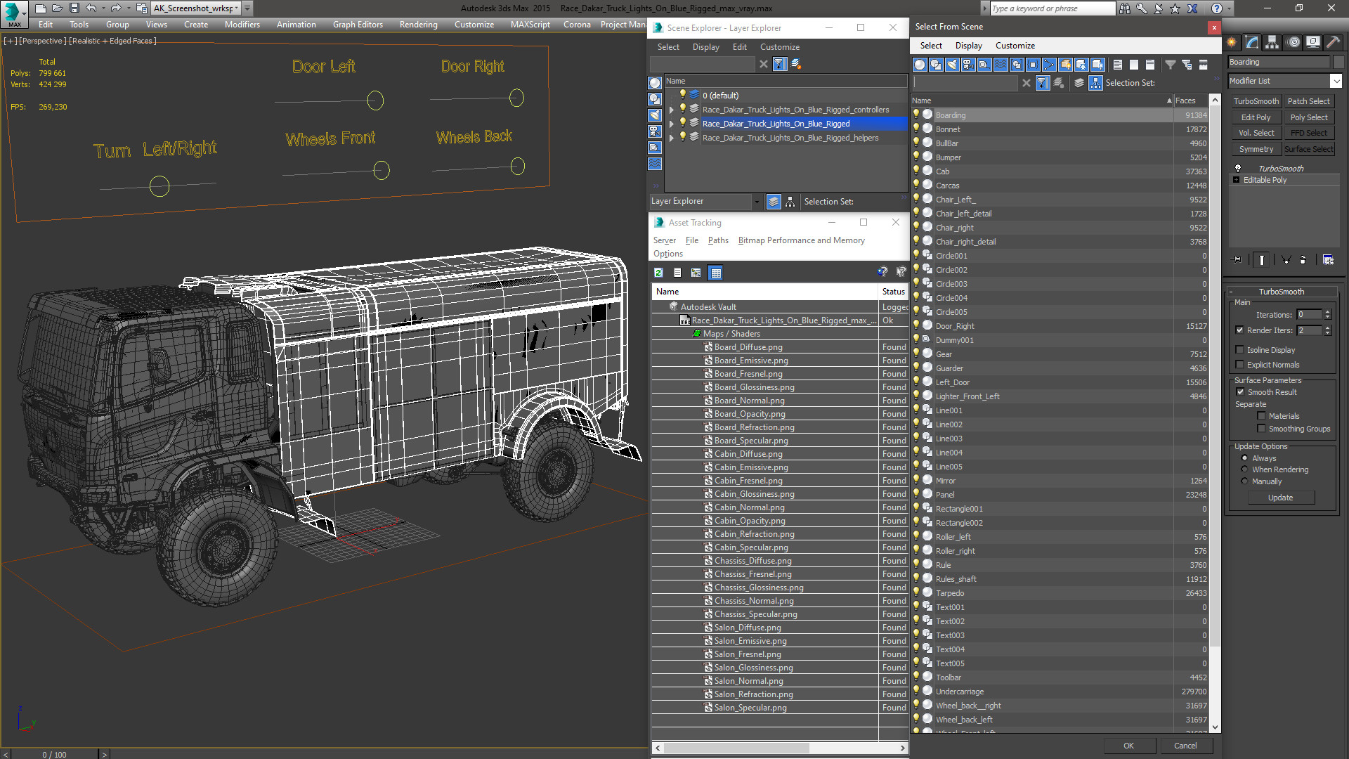 Race Dakar Truck Lights On Blue Rigged for Cinema 4D 3D