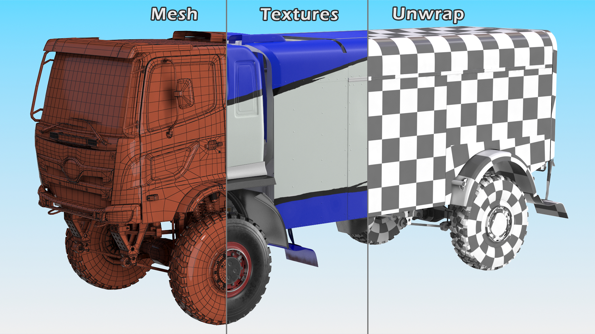 Race Dakar Truck Lights On Blue Rigged for Cinema 4D 3D