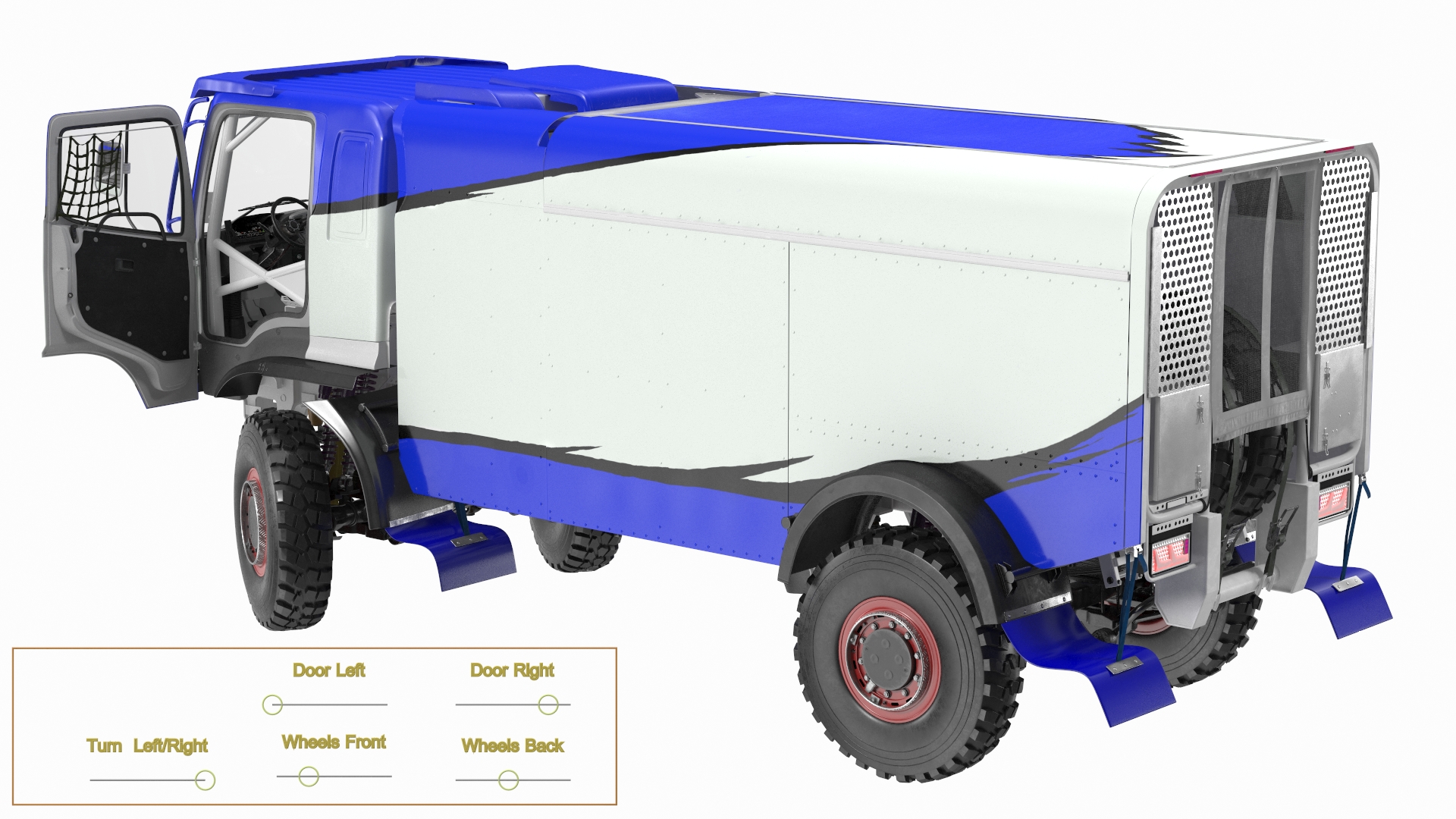 Race Dakar Truck Lights On Blue Rigged for Cinema 4D 3D
