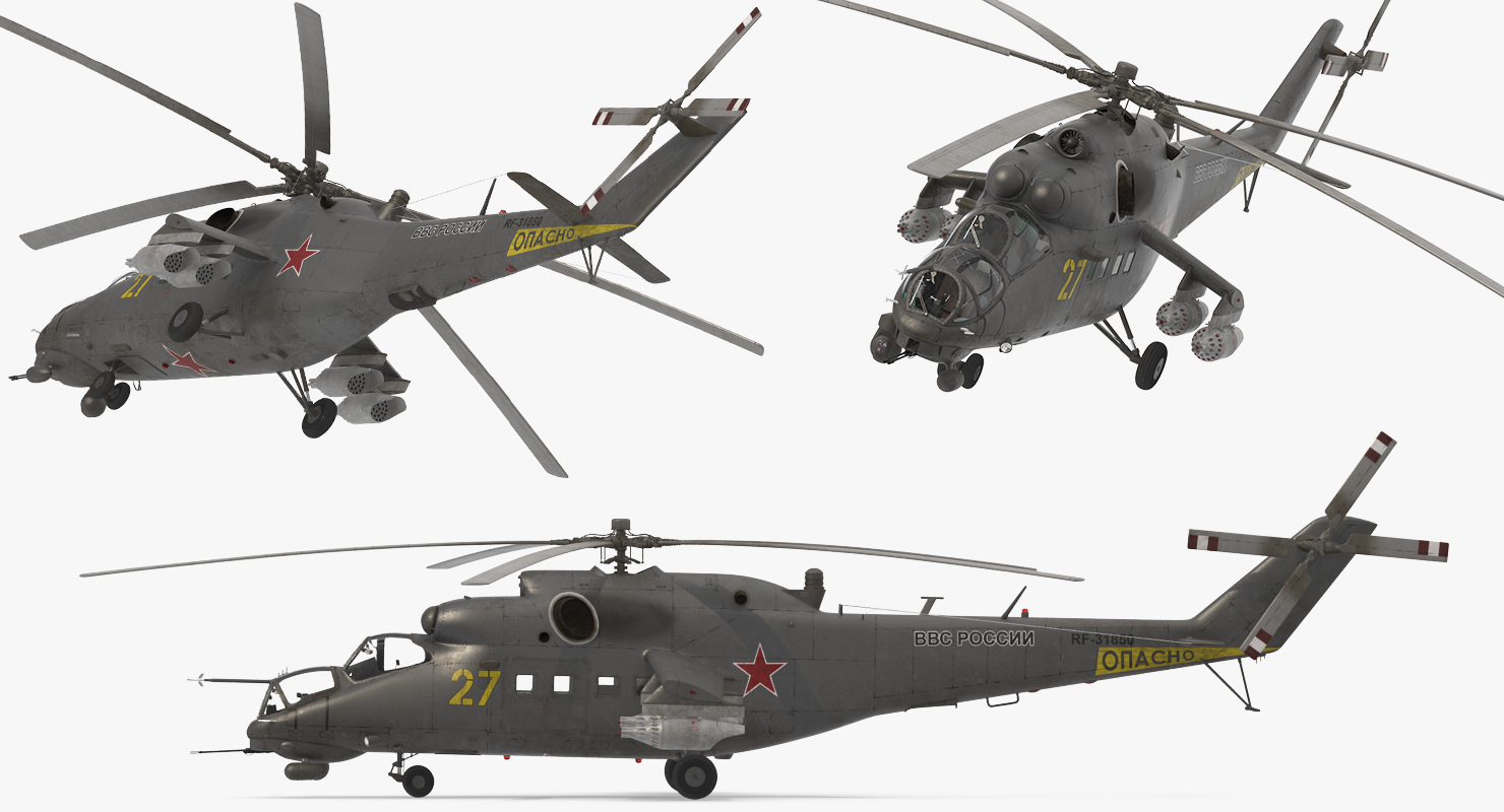 3D Russian Large Helicopter Gunship Mi 35M Rigged 2 model