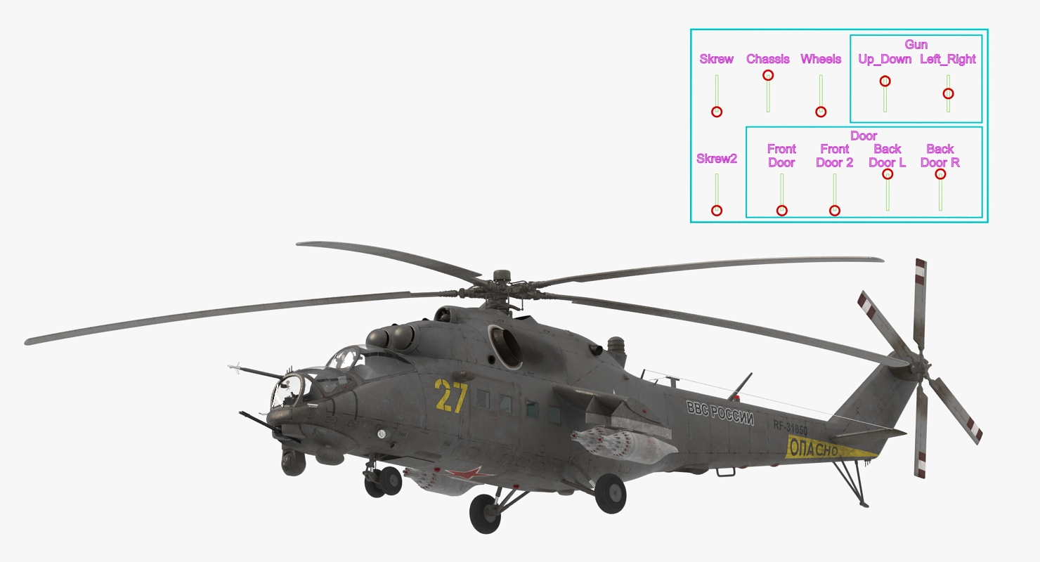 3D Russian Large Helicopter Gunship Mi 35M Rigged 2 model