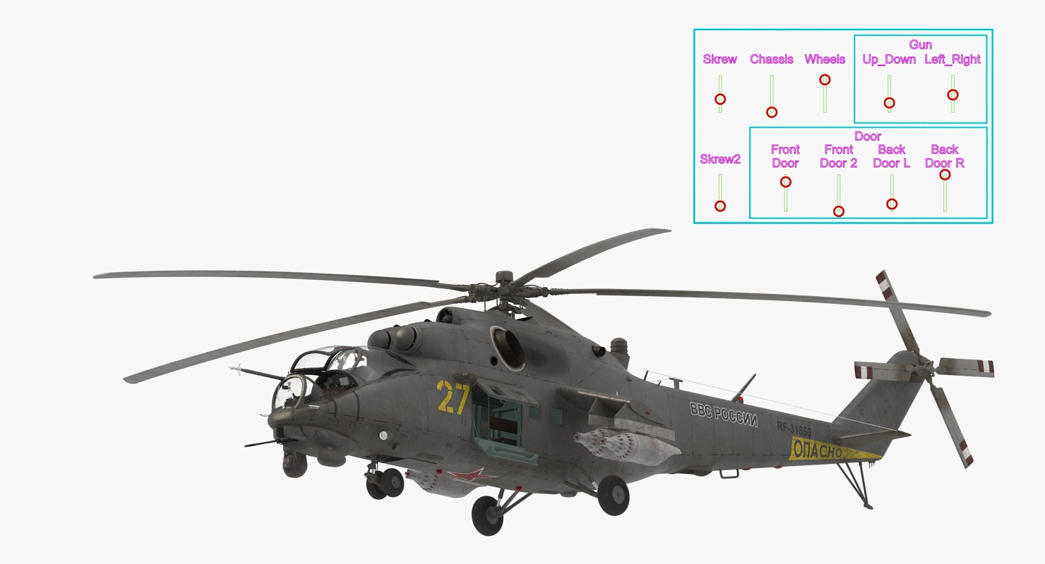 3D Russian Large Helicopter Gunship Mi 35M Rigged 2 model