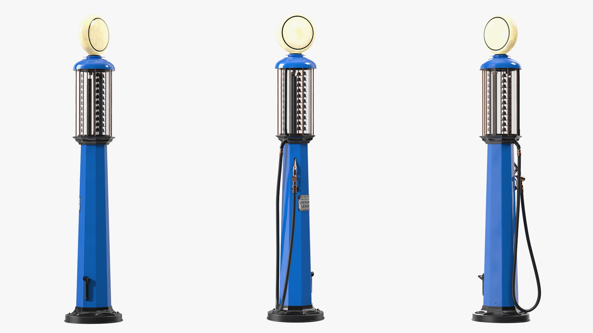 3D Vintage Blue Gas Station with Hand Crank Gas Pump Light On model
