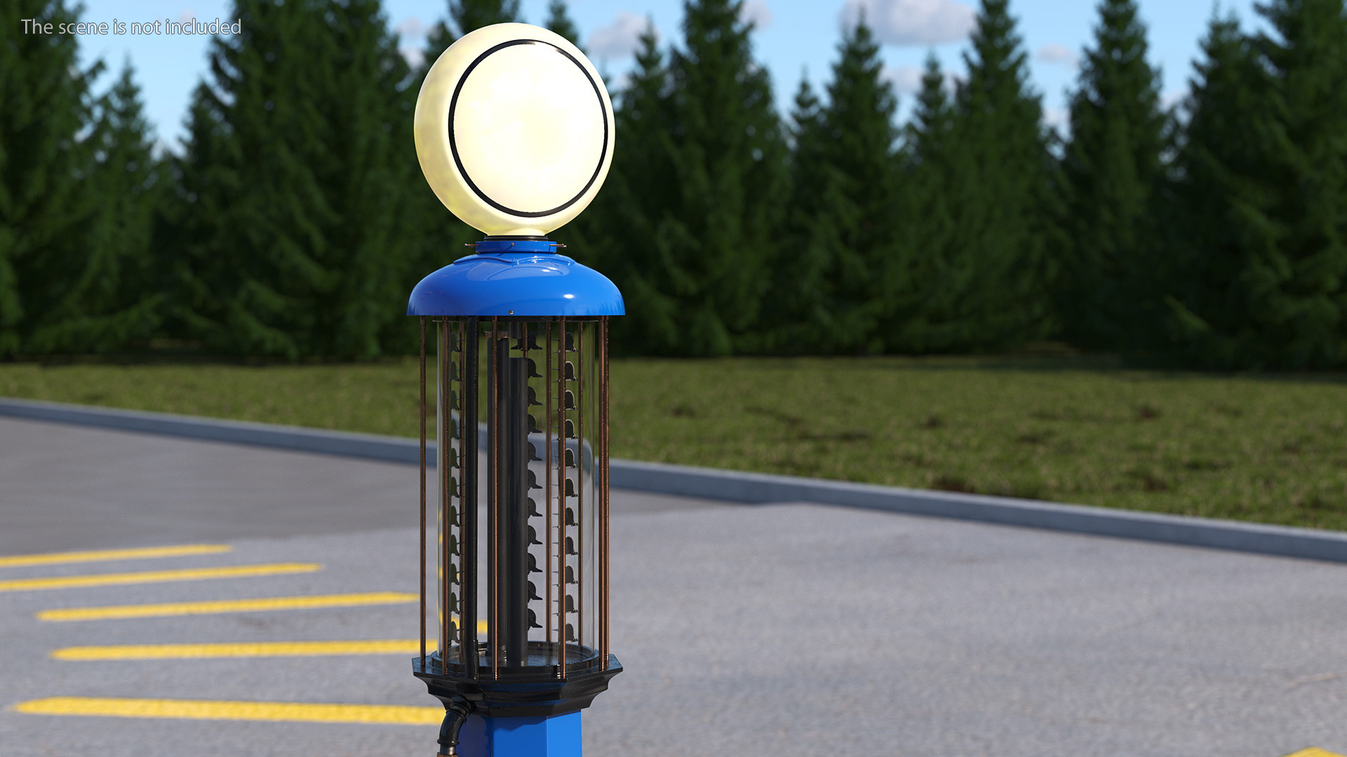3D Vintage Blue Gas Station with Hand Crank Gas Pump Light On model