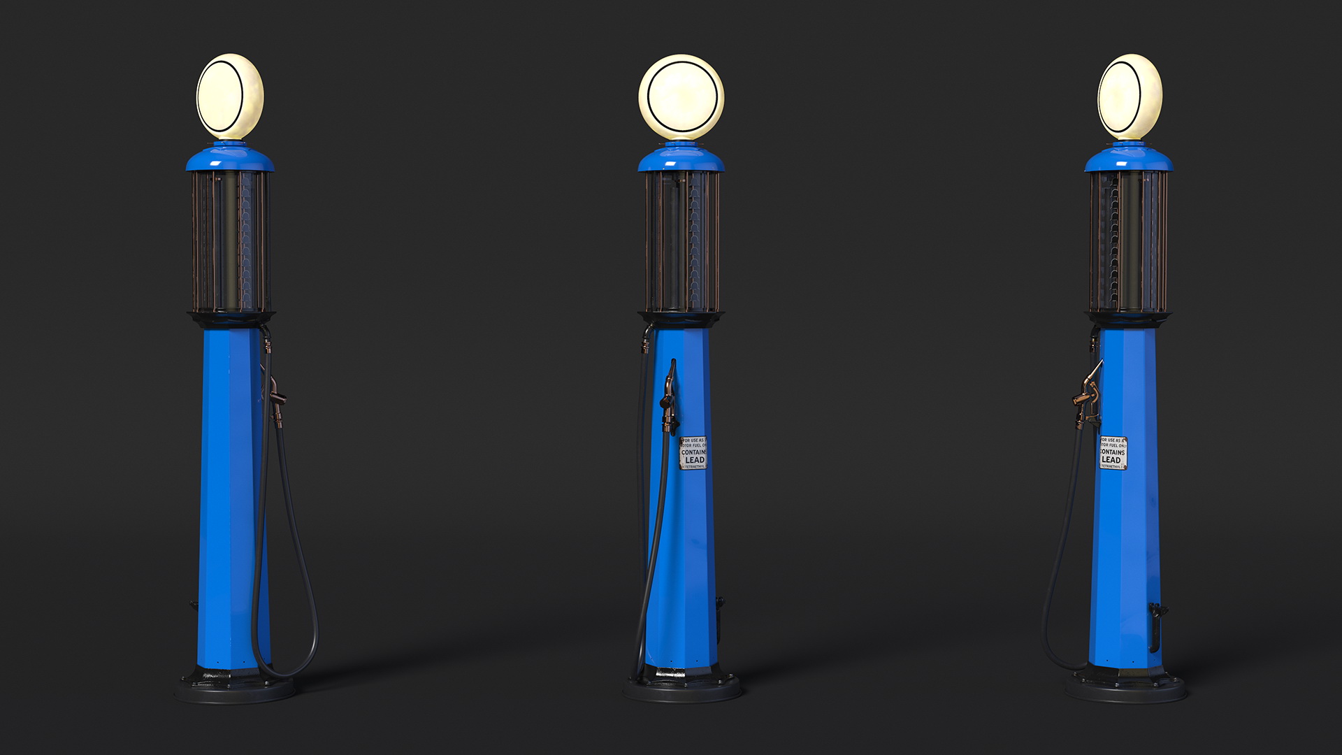 3D Vintage Blue Gas Station with Hand Crank Gas Pump Light On model