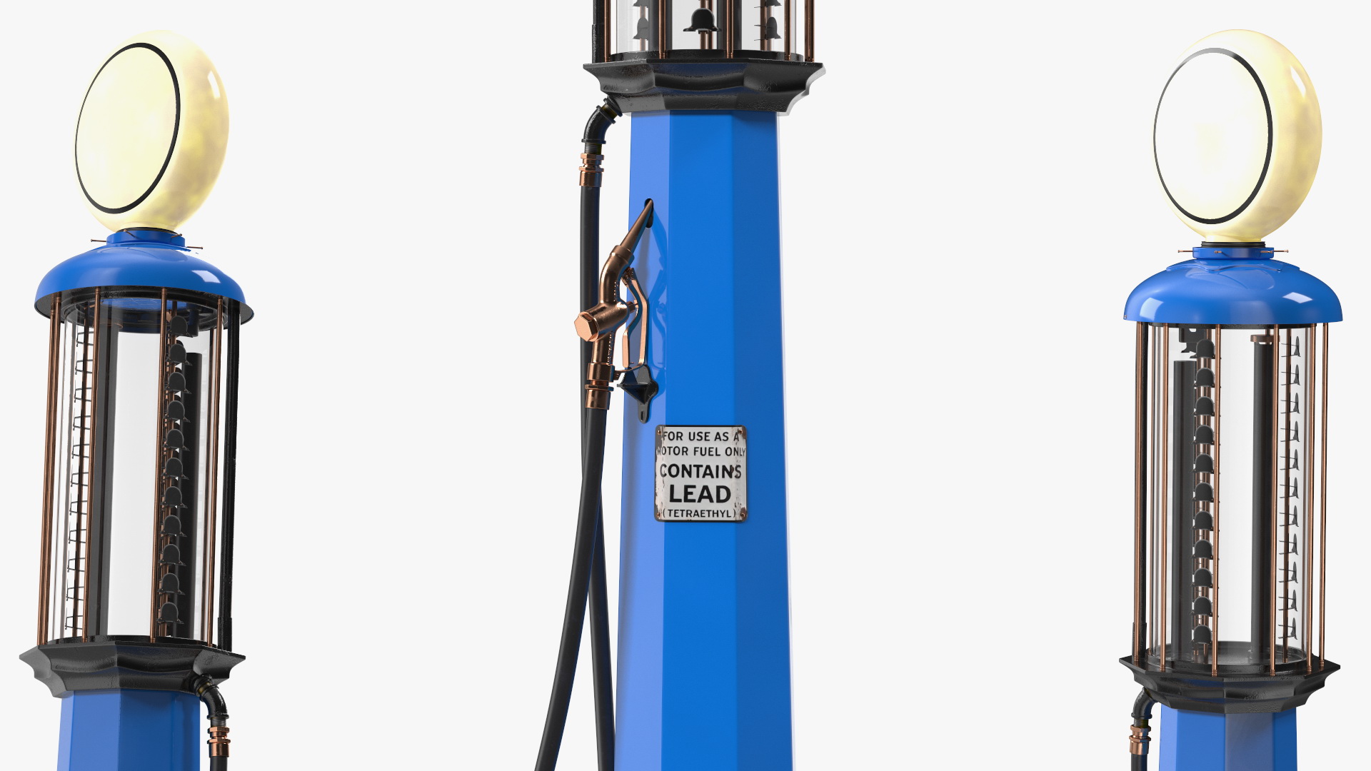 3D Vintage Blue Gas Station with Hand Crank Gas Pump Light On model