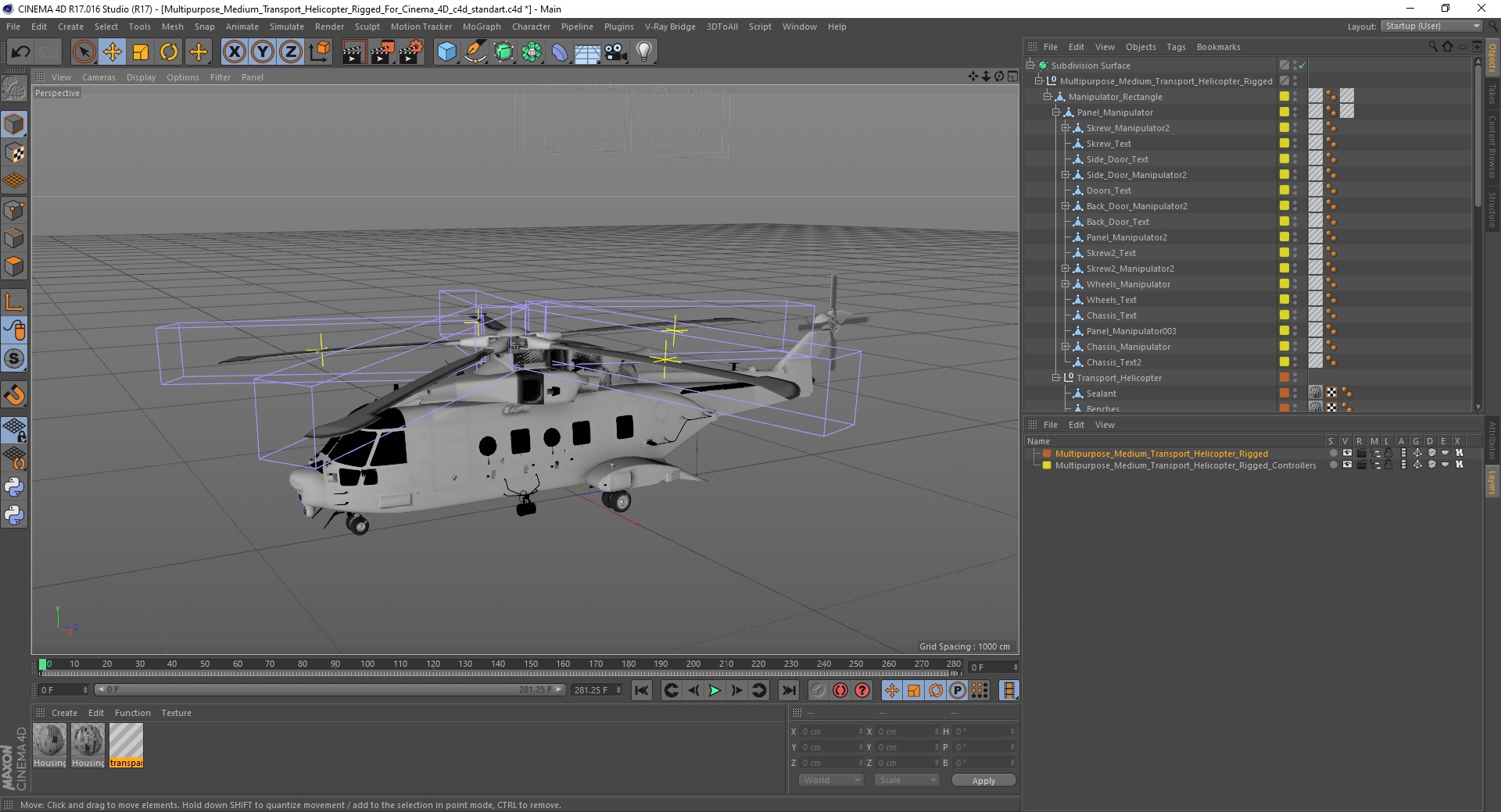 3D Multipurpose Medium Transport Helicopter Rigged for Cinema 4D