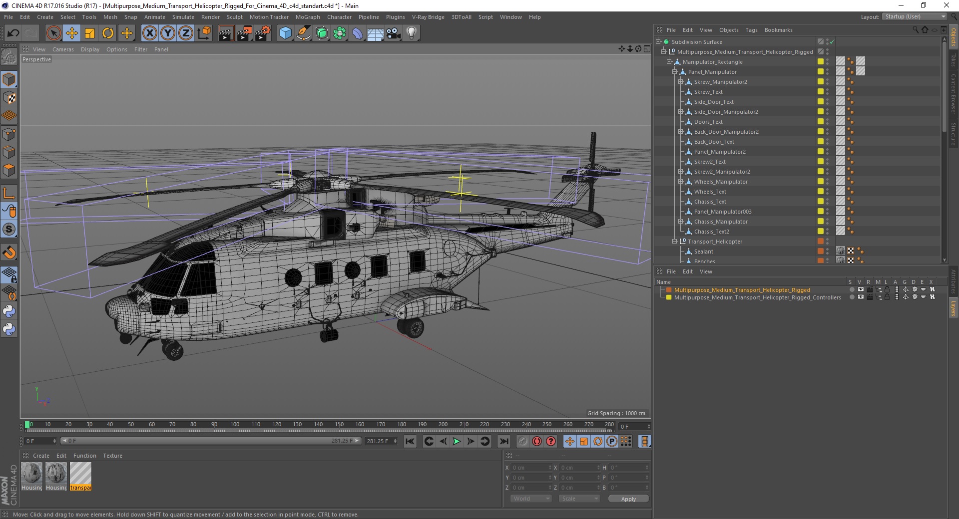 3D Multipurpose Medium Transport Helicopter Rigged for Cinema 4D
