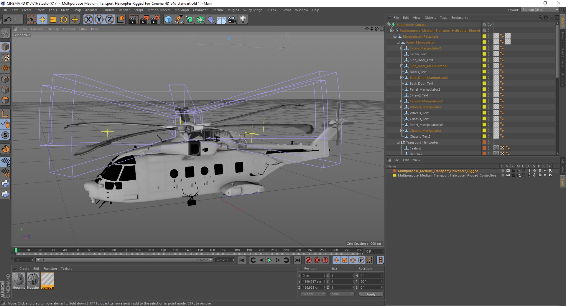 3D Multipurpose Medium Transport Helicopter Rigged for Cinema 4D