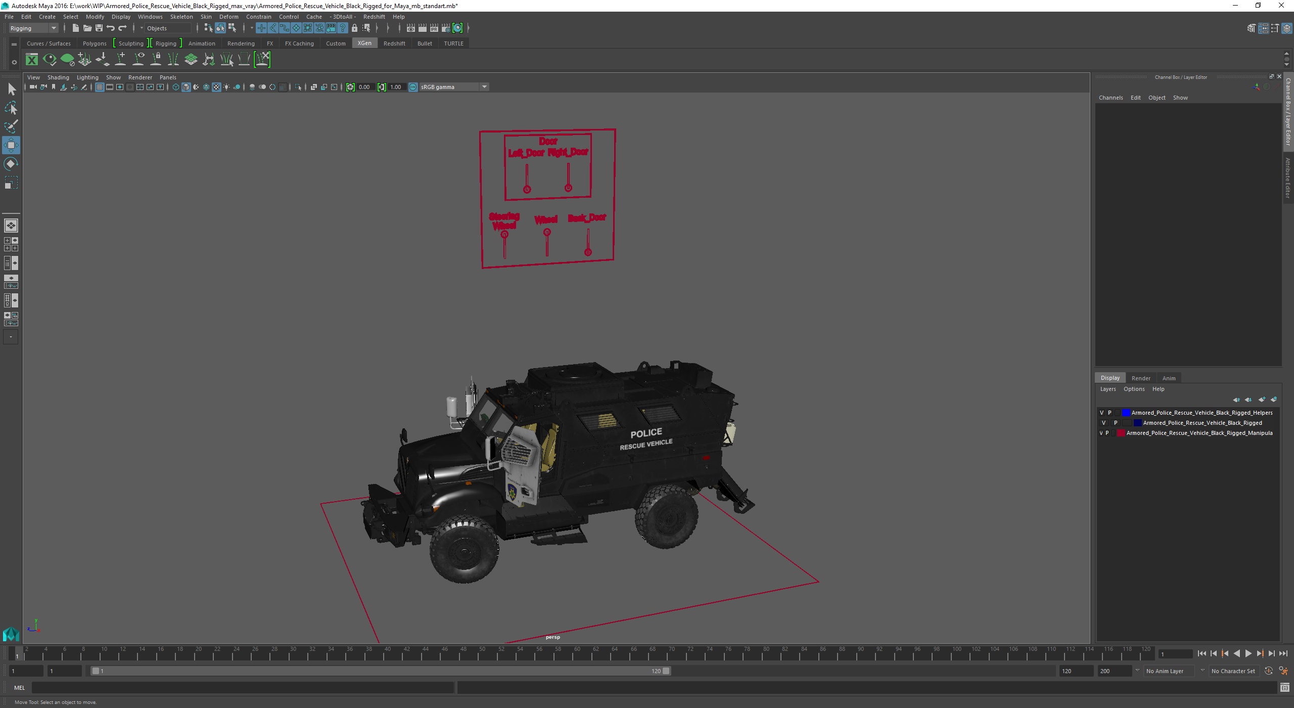 3D Armored Police Rescue Vehicle Black Rigged for Maya