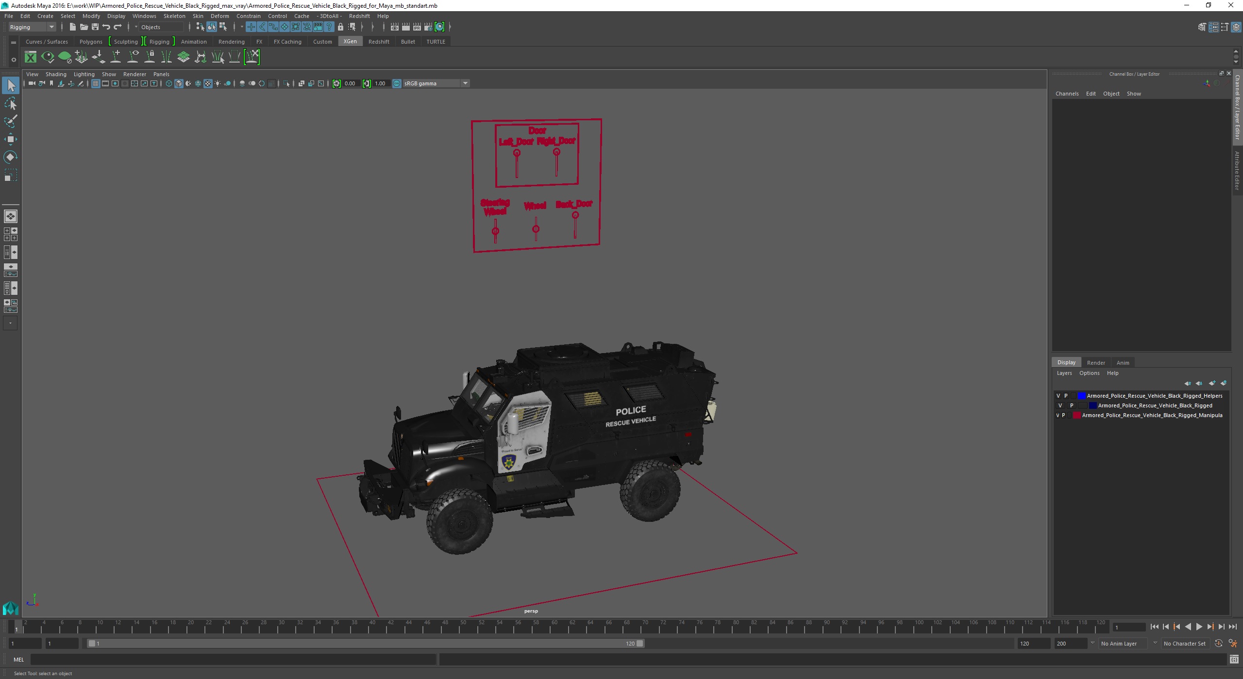 3D Armored Police Rescue Vehicle Black Rigged for Maya