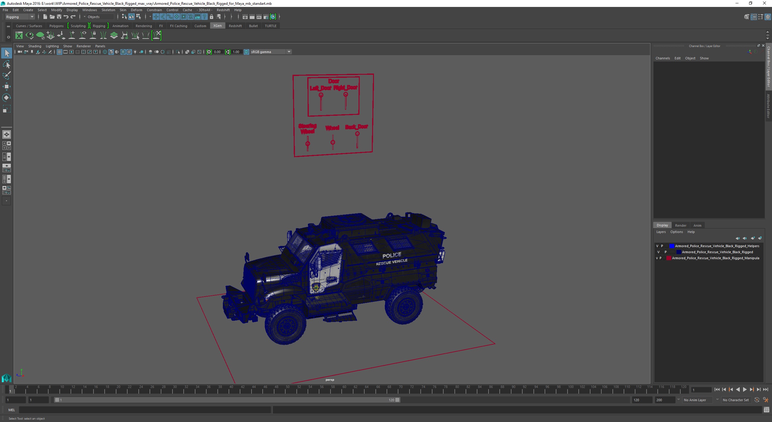 3D Armored Police Rescue Vehicle Black Rigged for Maya