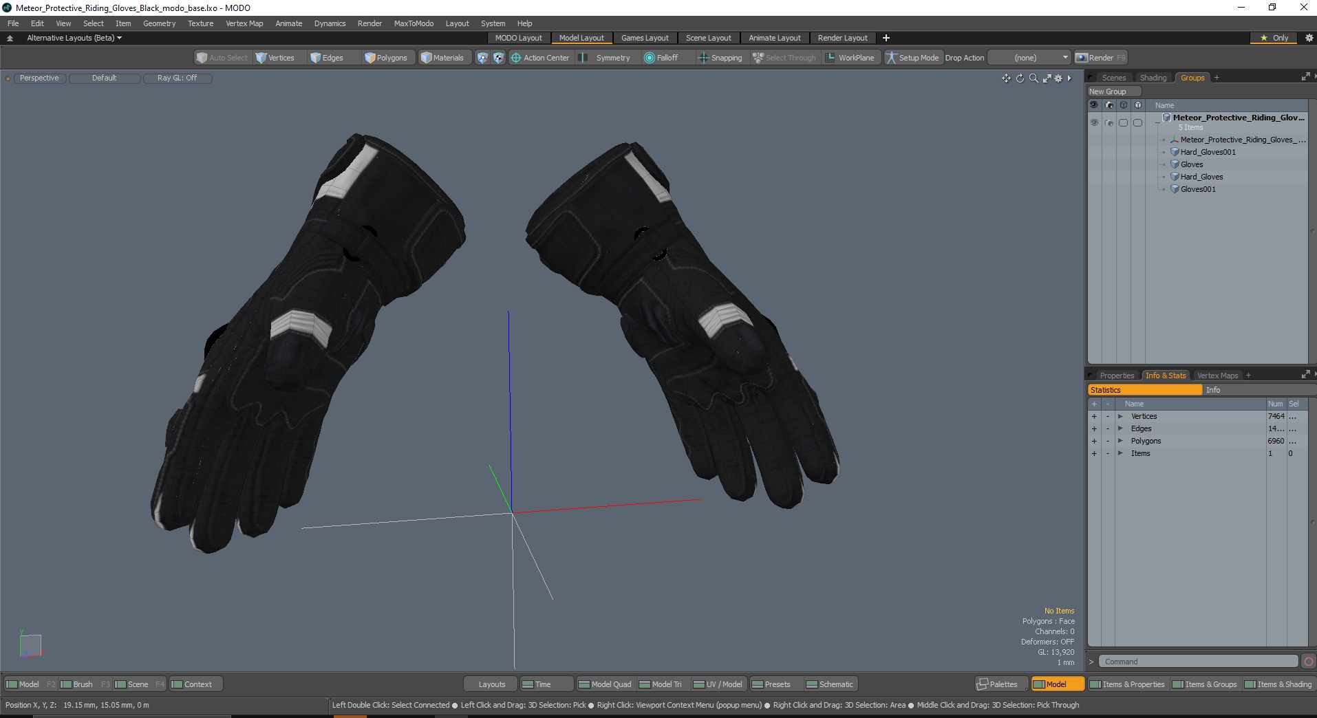 Meteor Protective Riding Gloves Black 3D