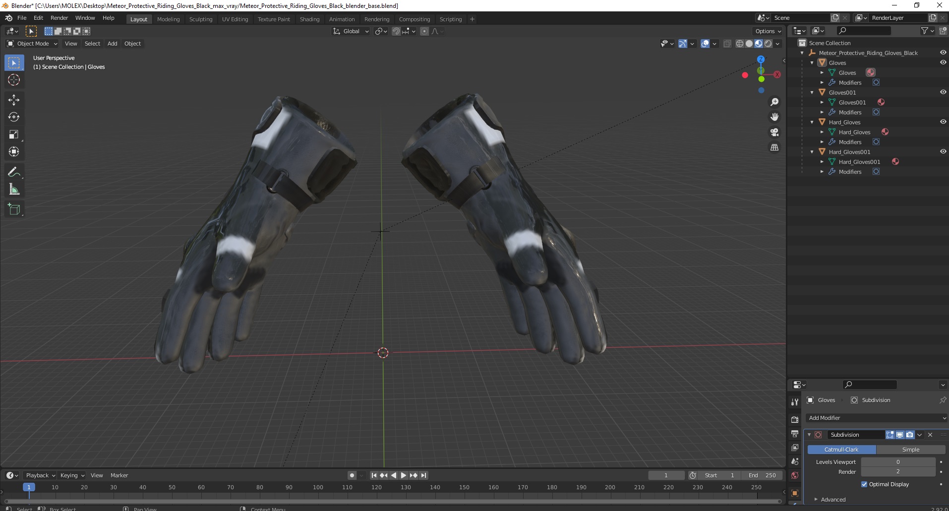 Meteor Protective Riding Gloves Black 3D