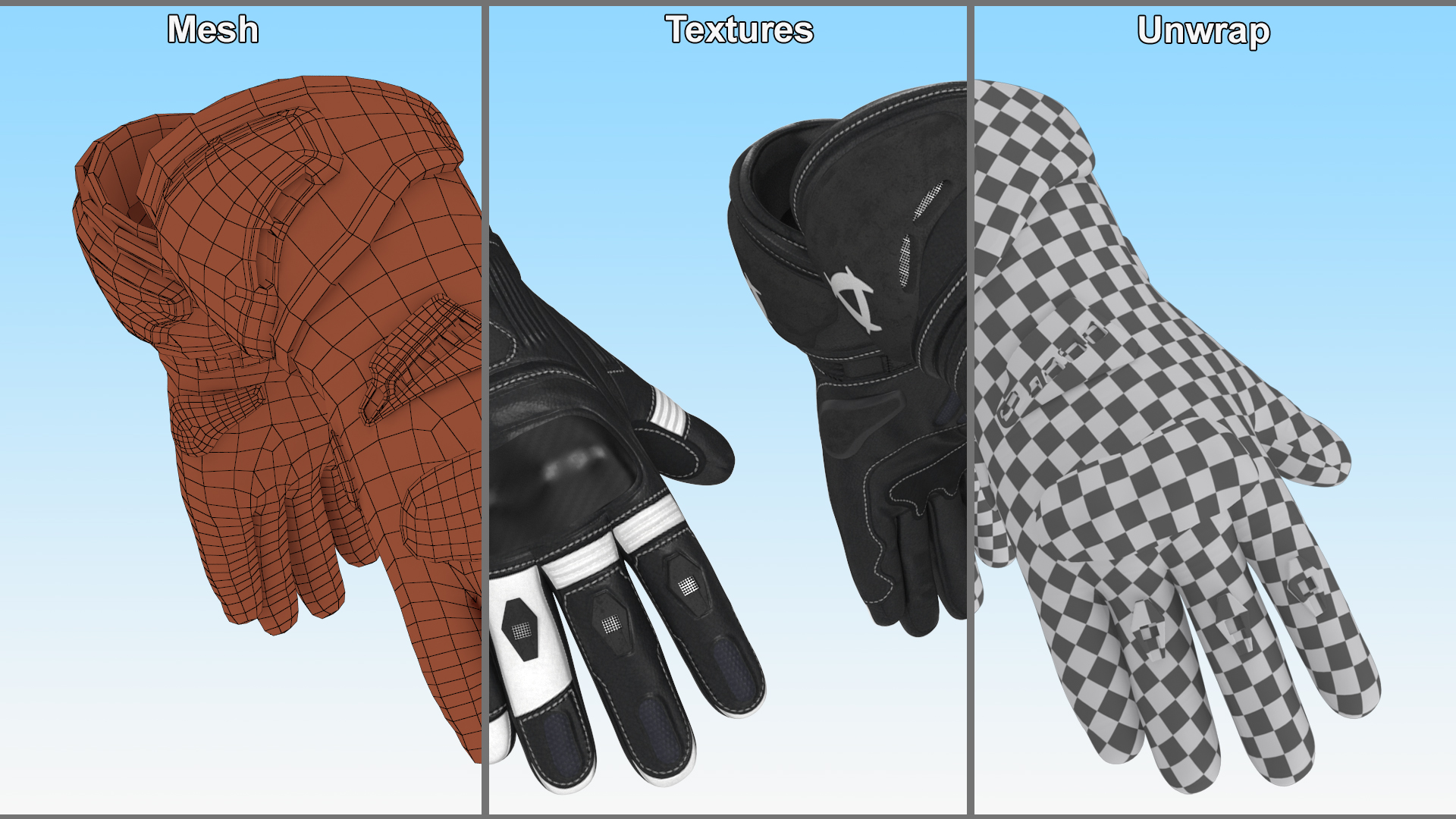 Meteor Protective Riding Gloves Black 3D