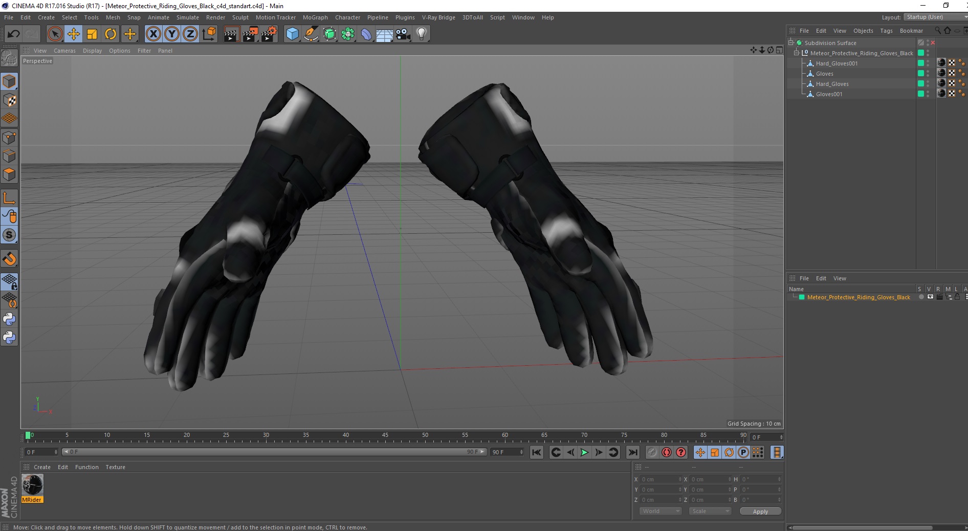 Meteor Protective Riding Gloves Black 3D