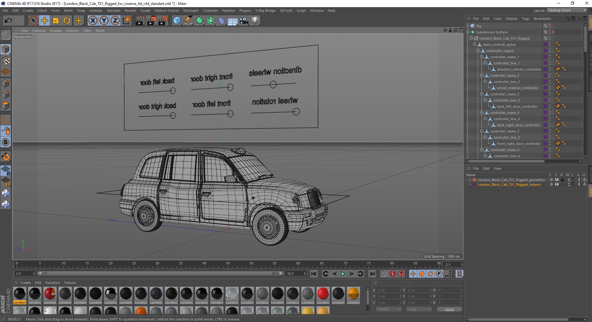 3D London Black Cab TX1 Rigged for Cinema 4D