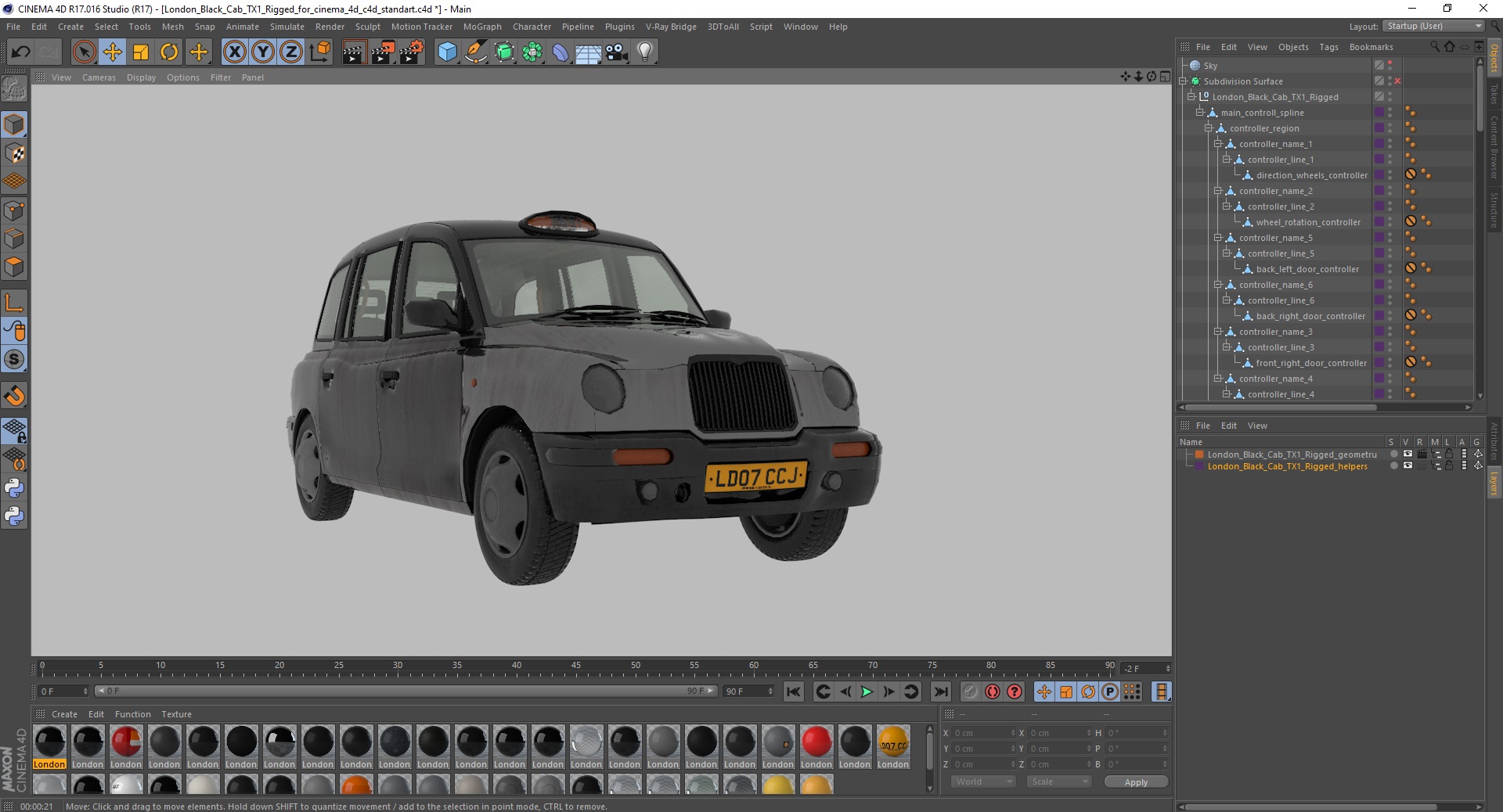3D London Black Cab TX1 Rigged for Cinema 4D