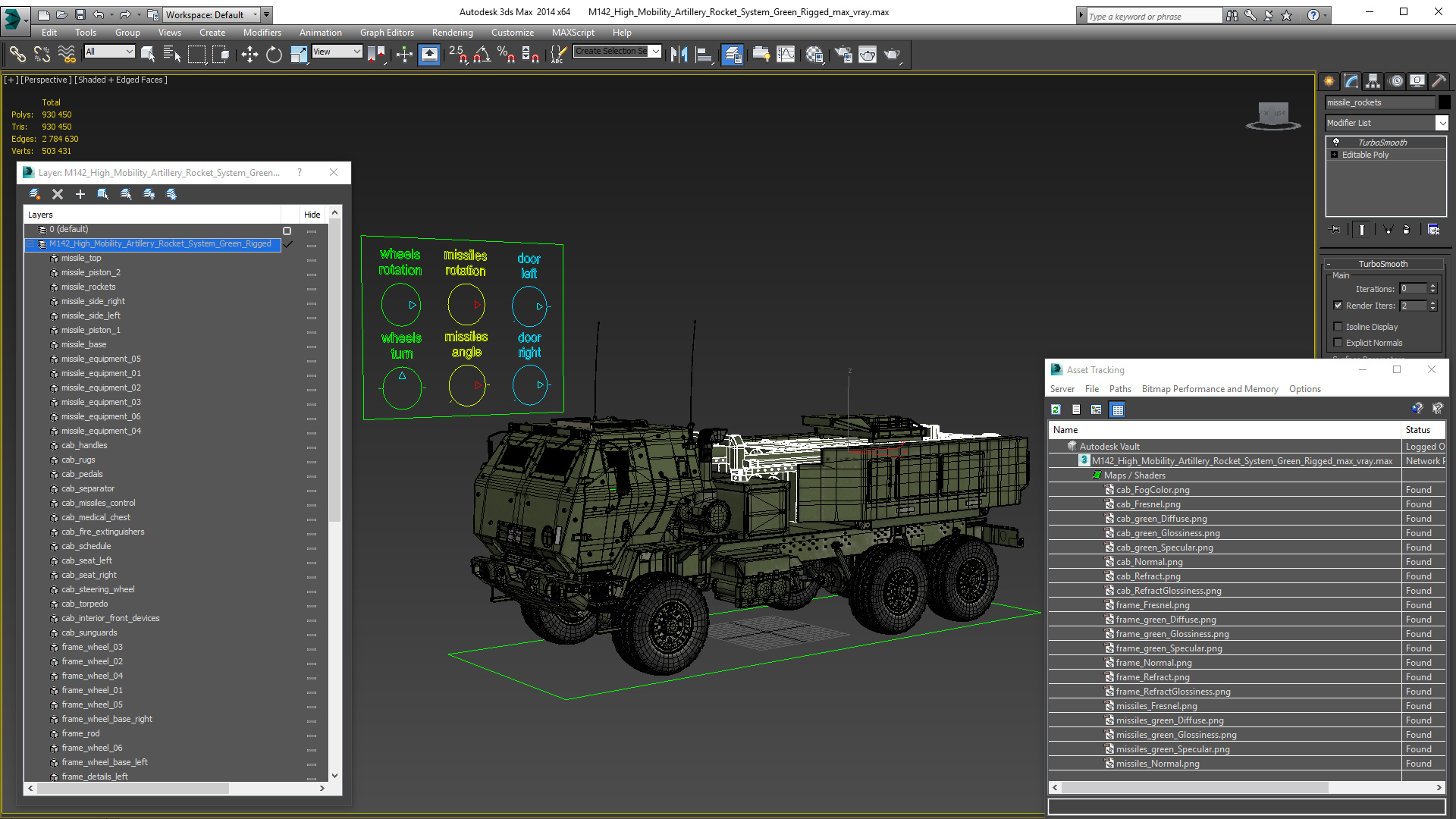 3D model M142 High Mobility Artillery Rocket System Green Rigged