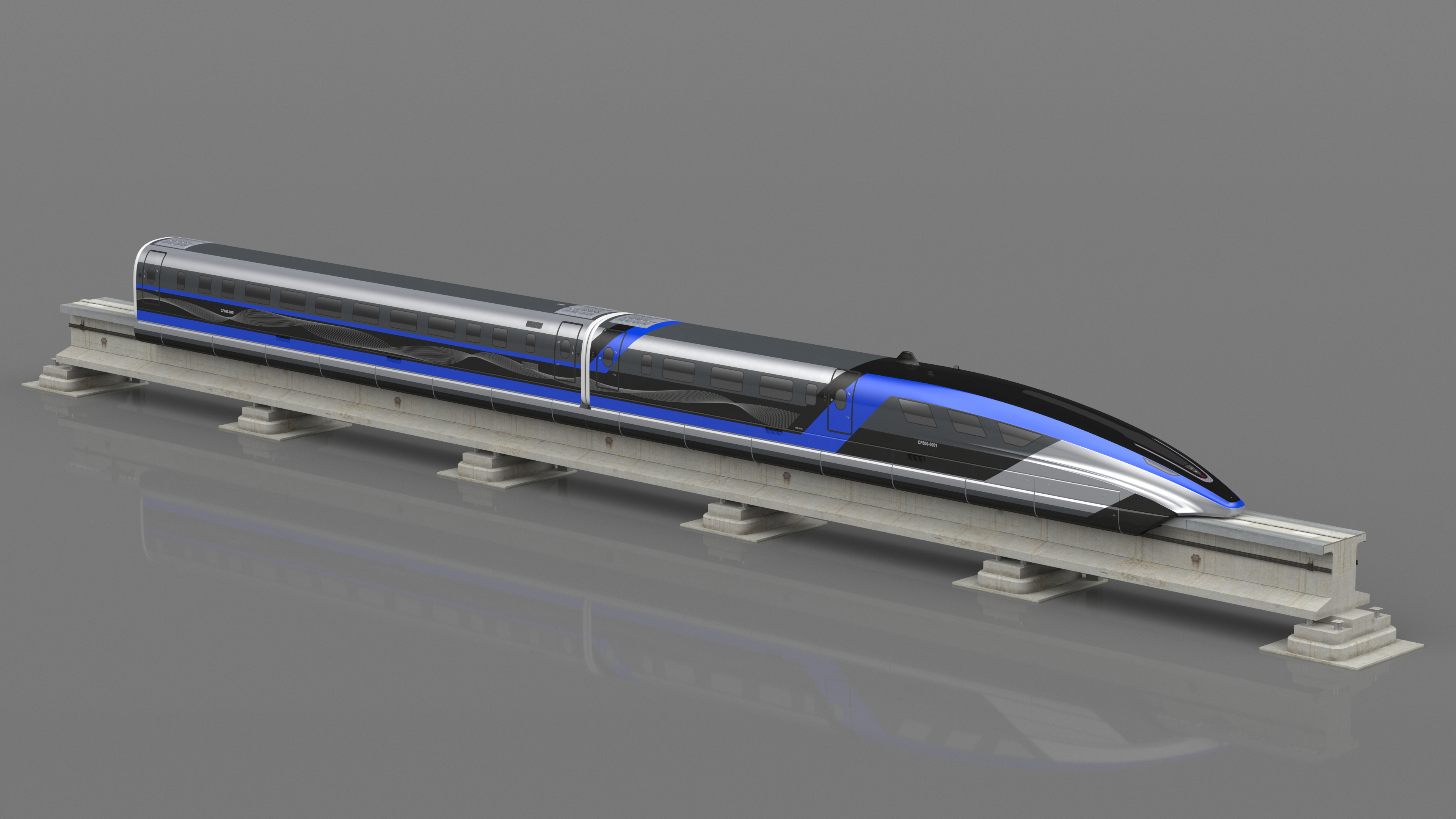 3D model Chinese Maglev Bullet Train on Rail