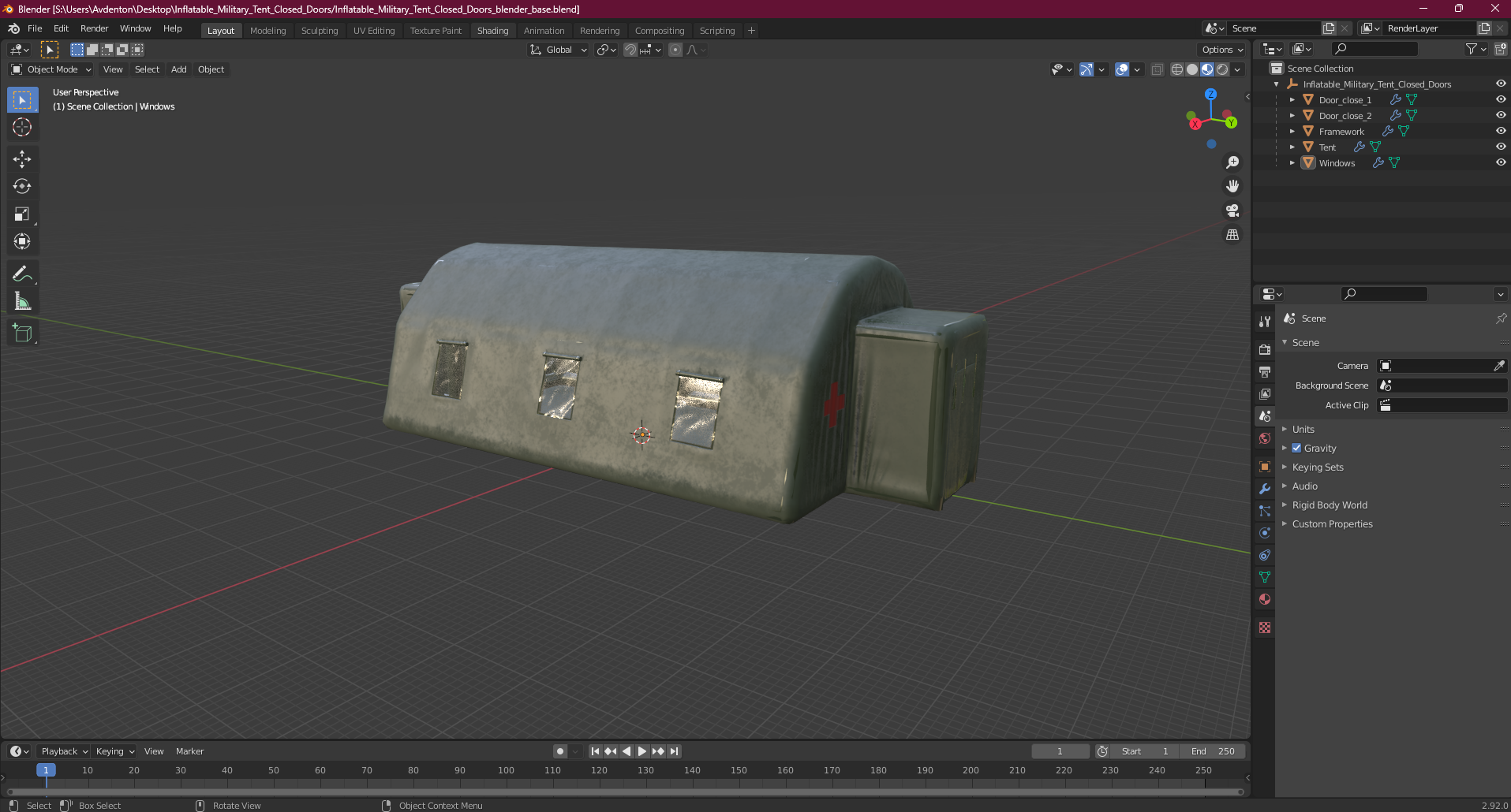 Inflatable Military Tent Closed Doors 3D