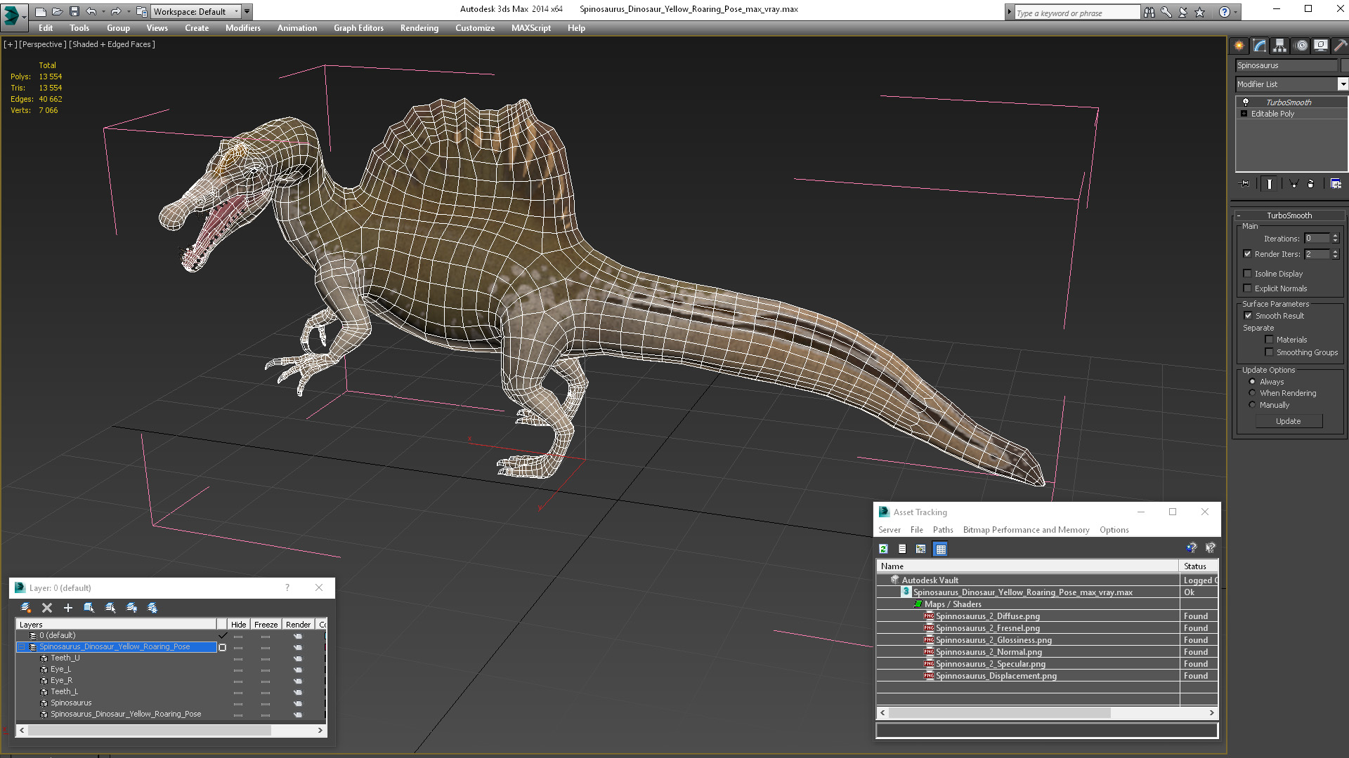 3D model Spinosaurus Dinosaur Yellow Roaring Pose